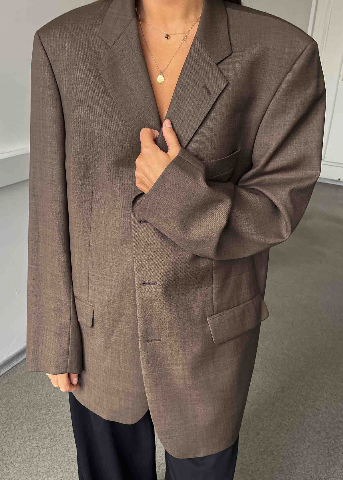 Vintage Khaki Brown Oversized 100% WOOL Blazer