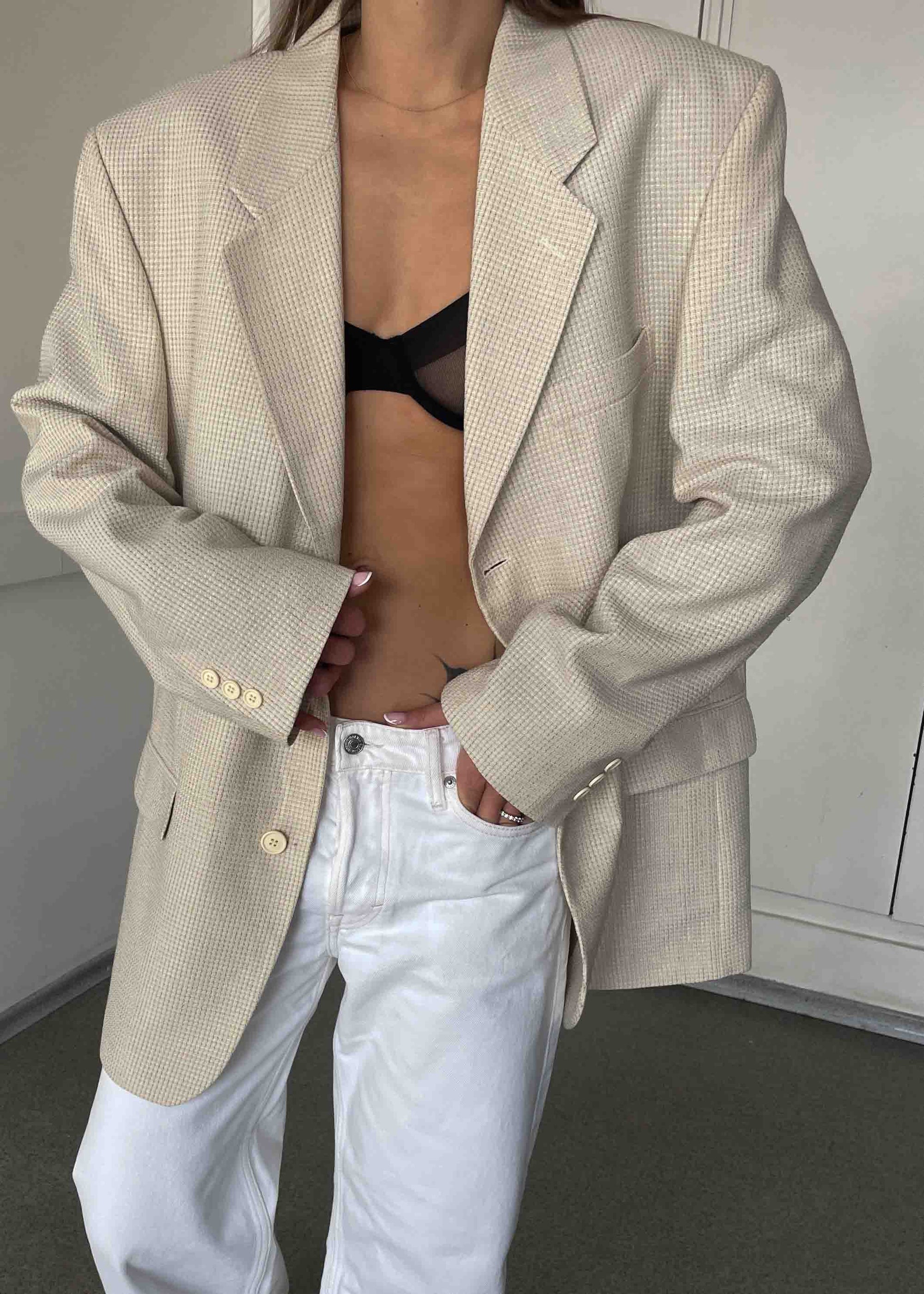 Vintage Off white Patterned Oversized Blazer