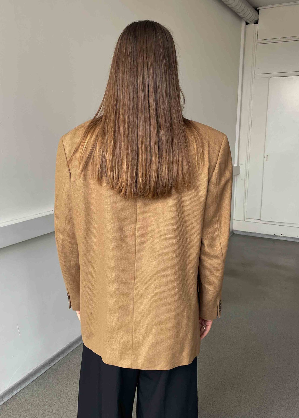 Vintage Light Brown Patterned Oversized Wool & Silk Blazer