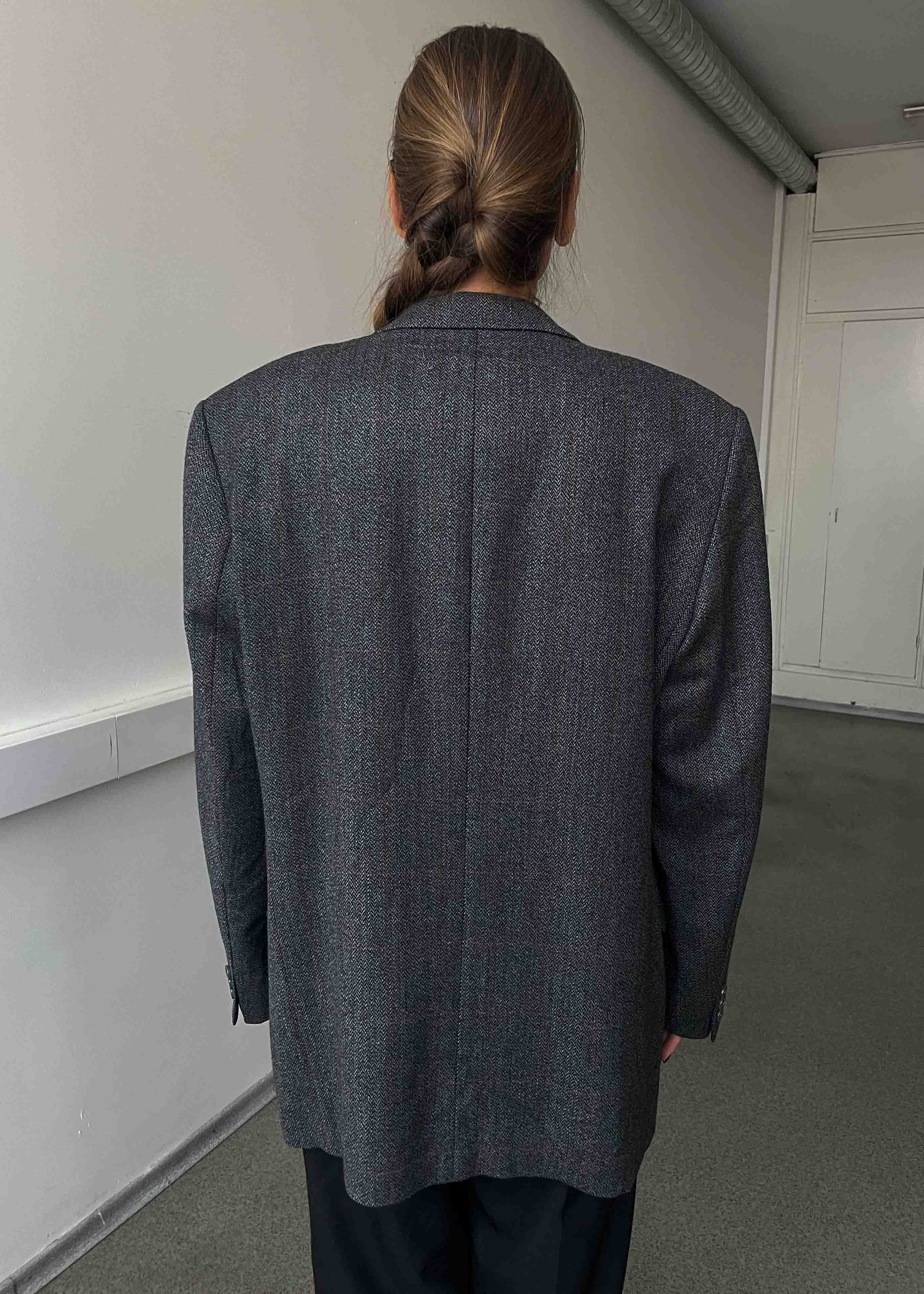 Vintage Grey Patterned Oversized 100% WOOL Blazer