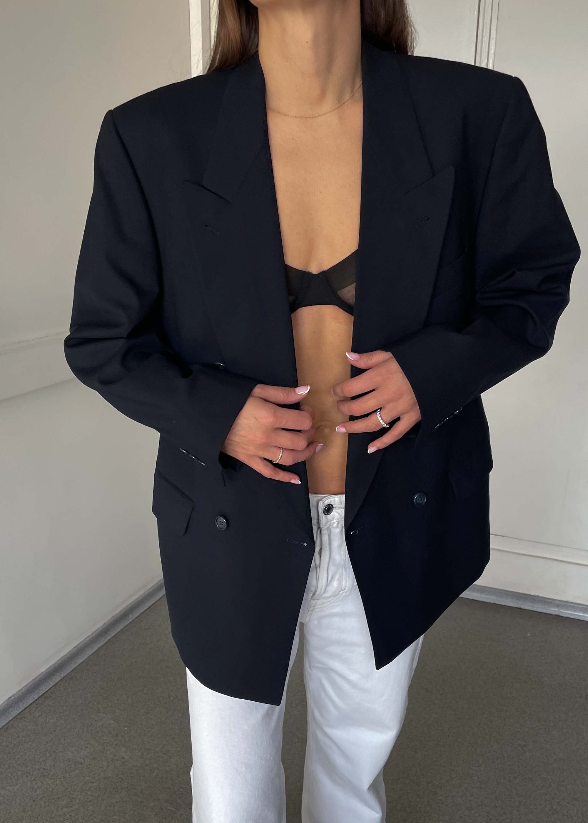 Vintage Navy Blue Oversized Double Breasted Blazer
