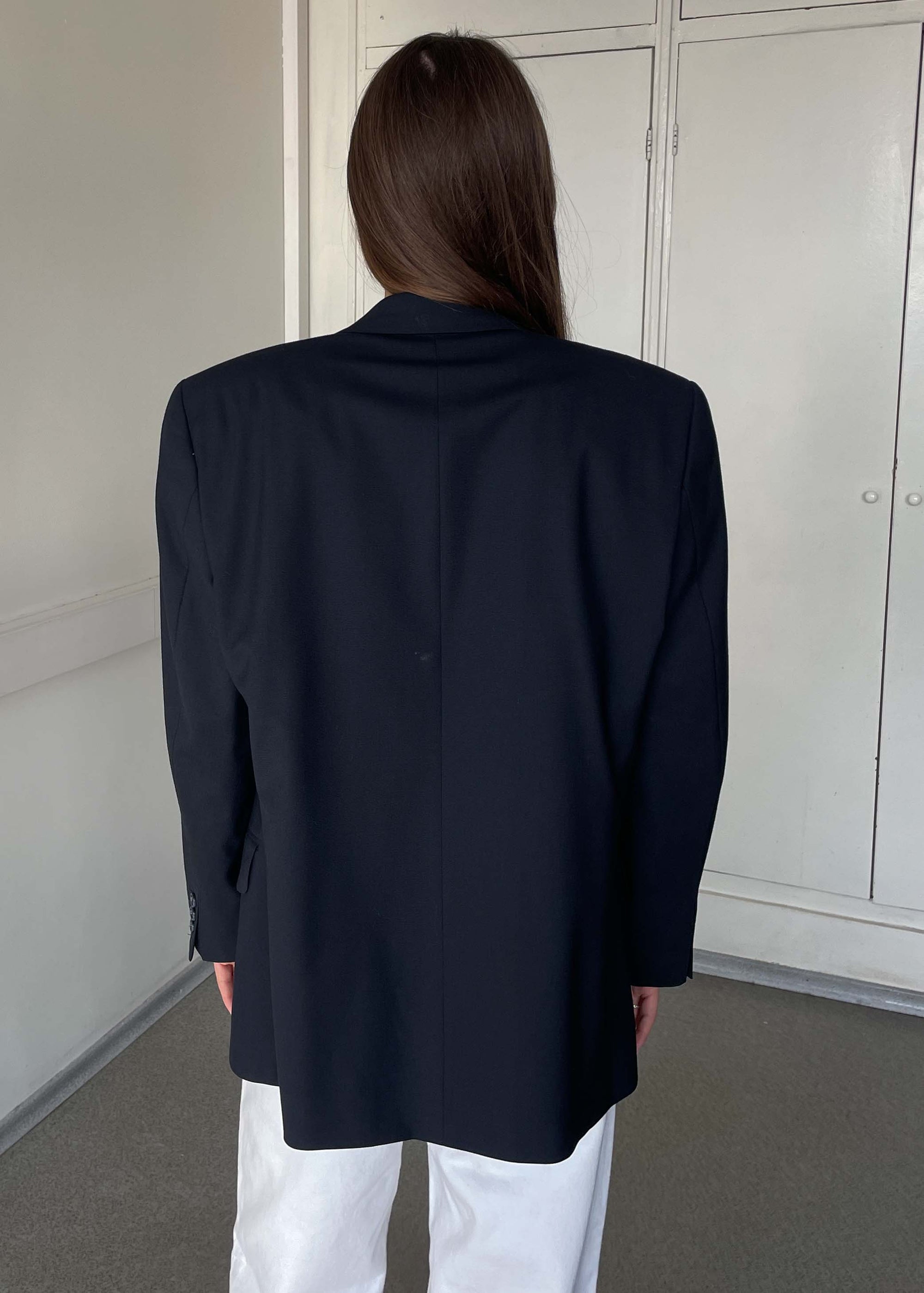 Vintage Navy Blue Oversized Double Breasted Blazer