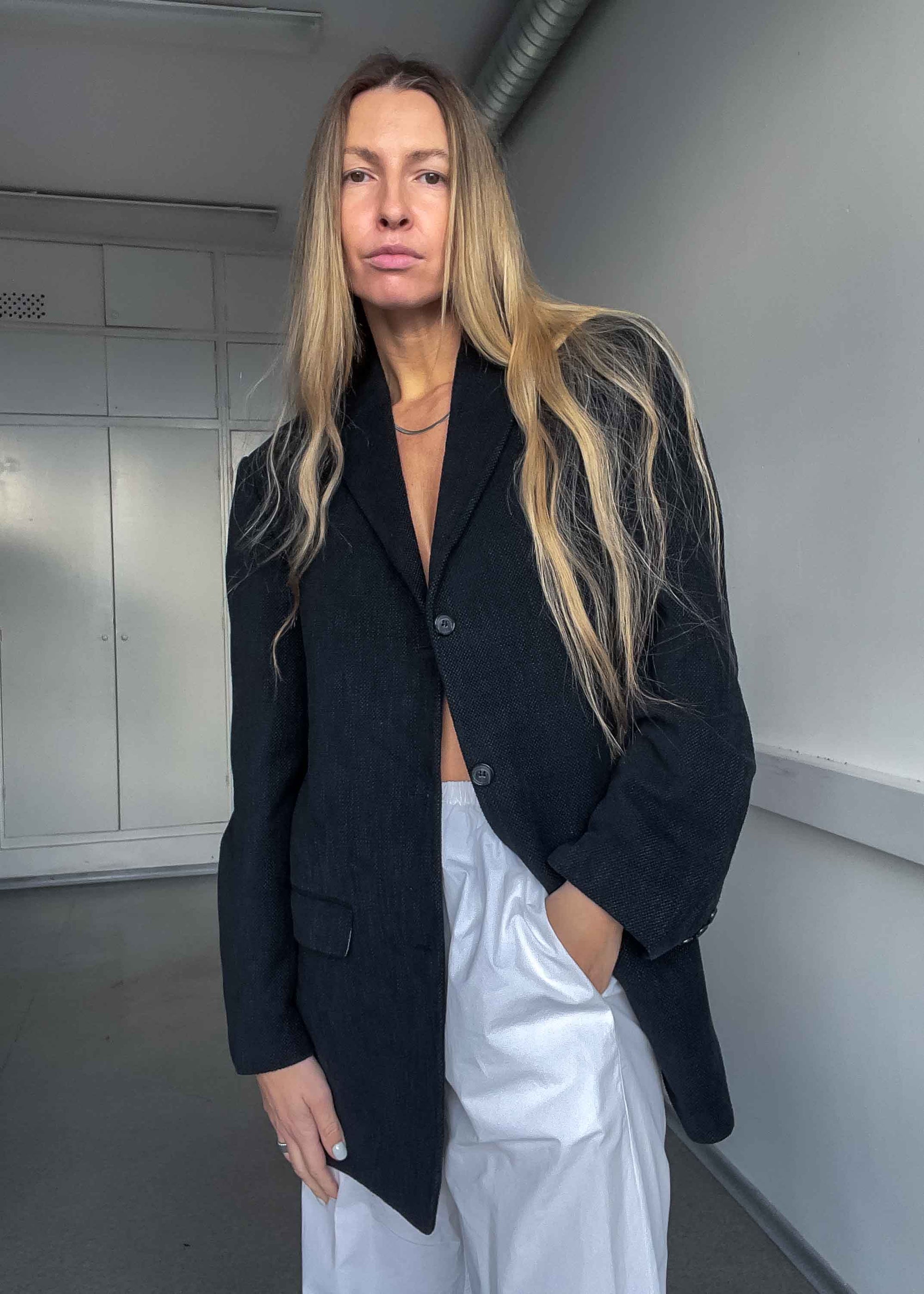 Vintage Black Patterned Oversized Blazer