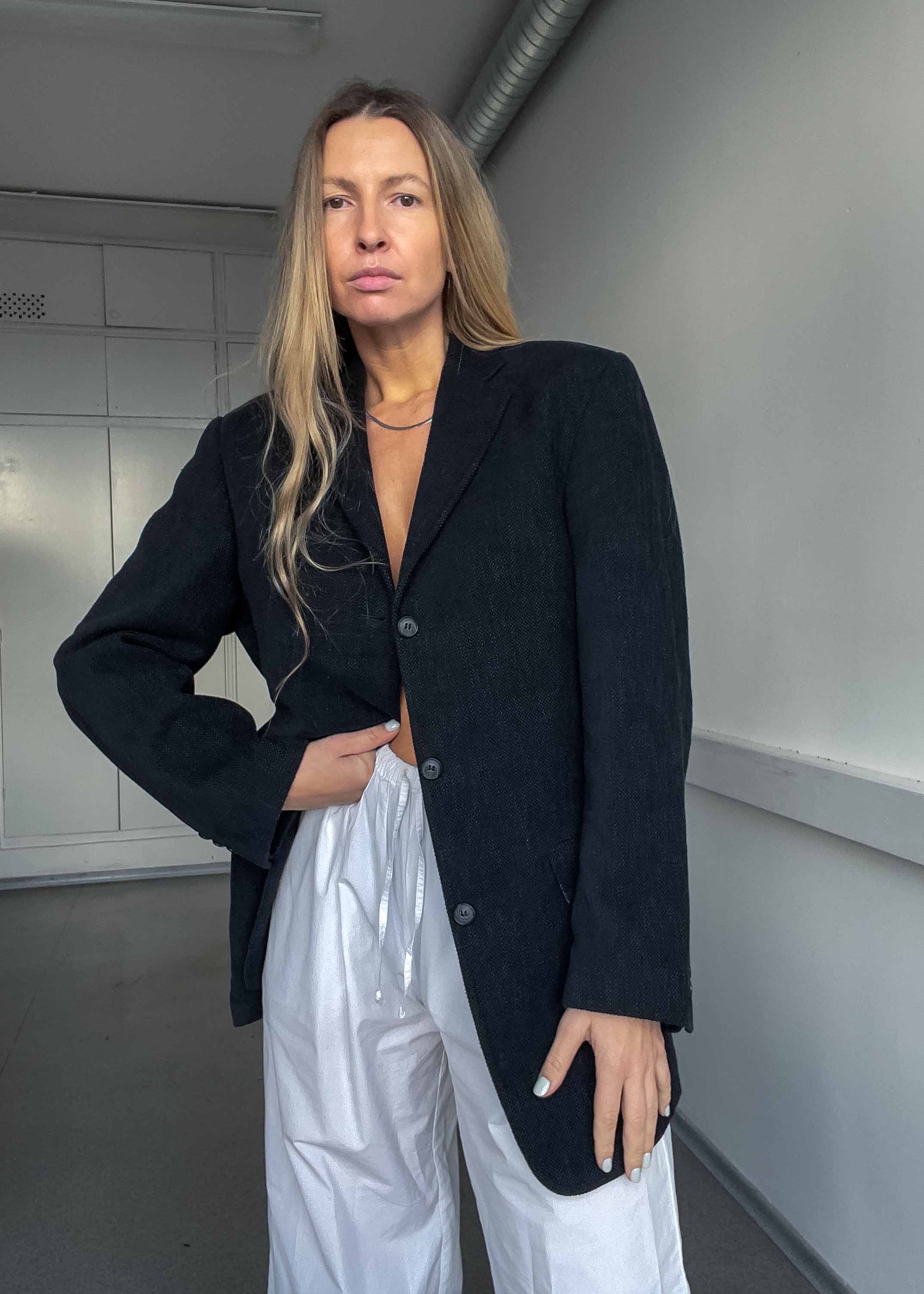 Vintage Black Patterned Oversized Blazer