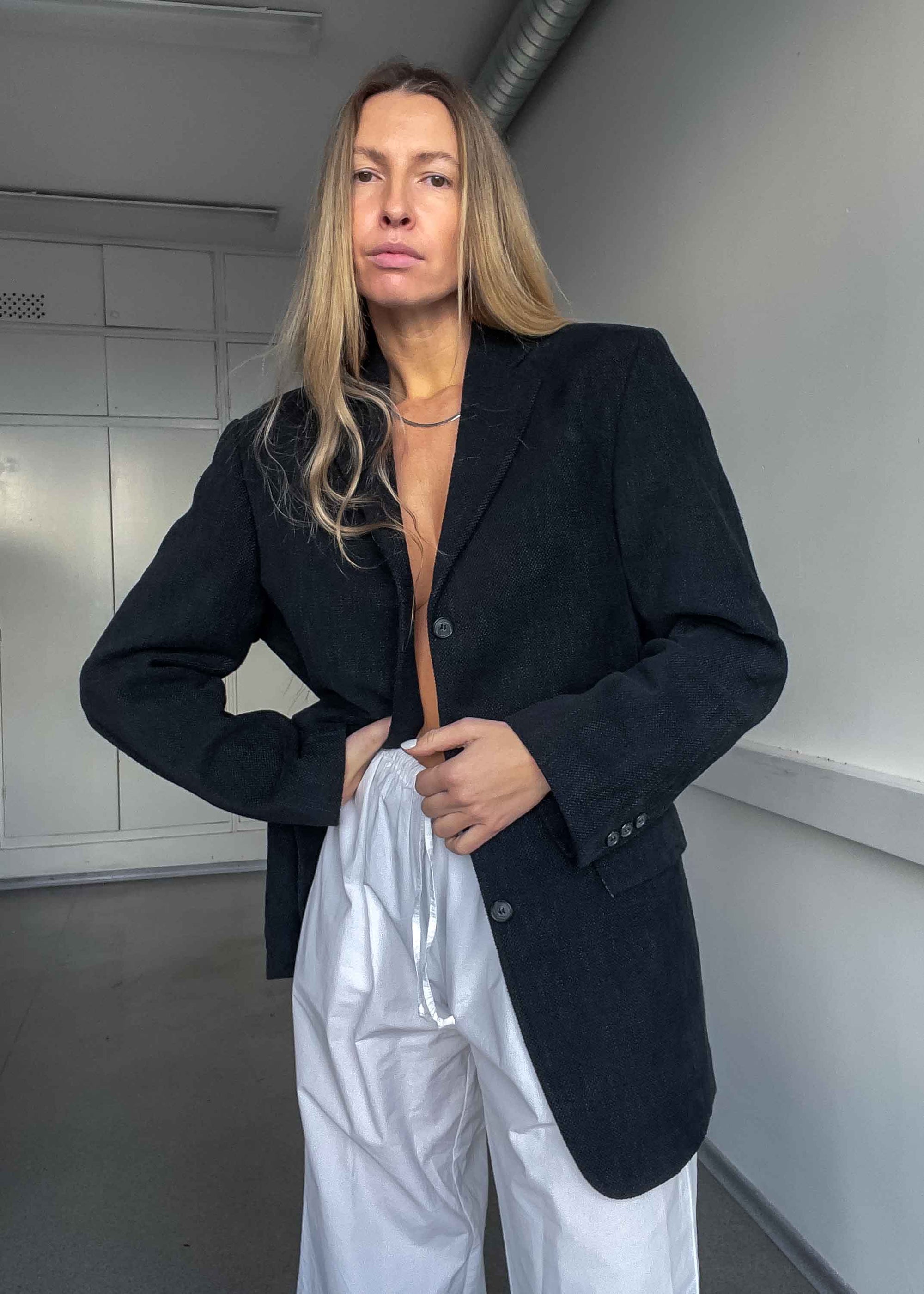 Vintage Black Patterned Oversized Blazer