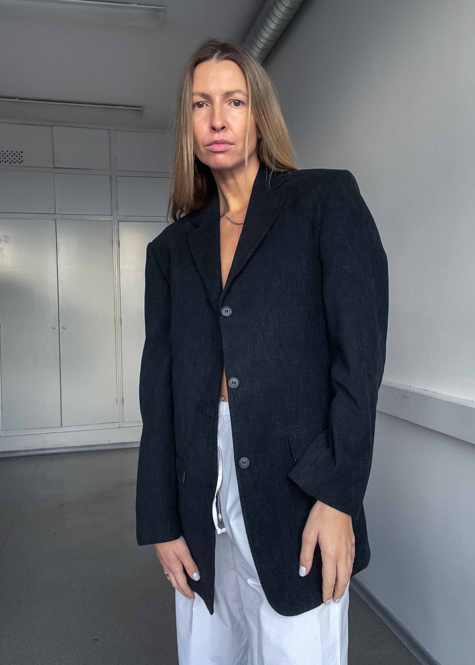 Vintage Black Patterned Oversized Blazer