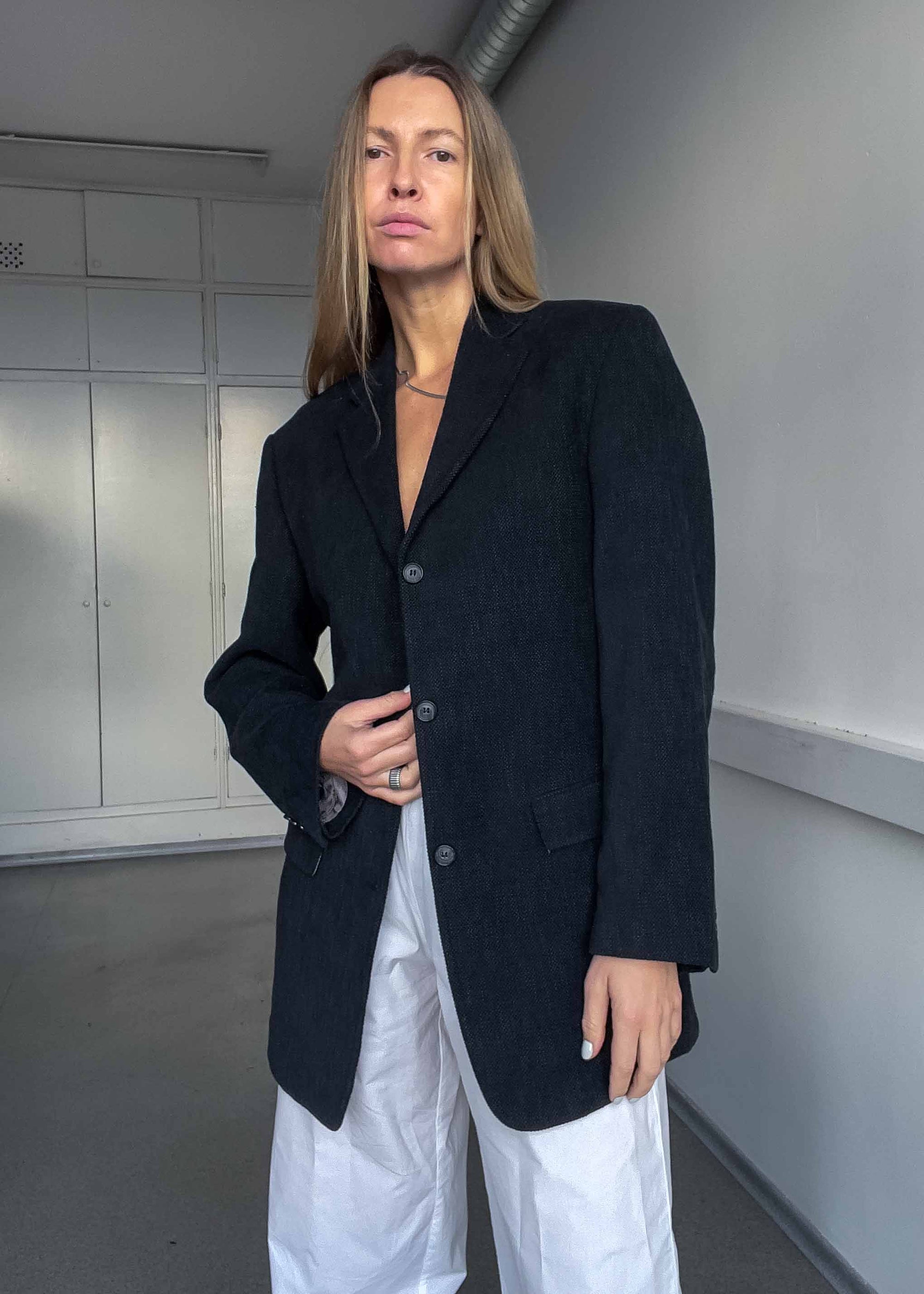 Vintage Black Patterned Oversized Blazer