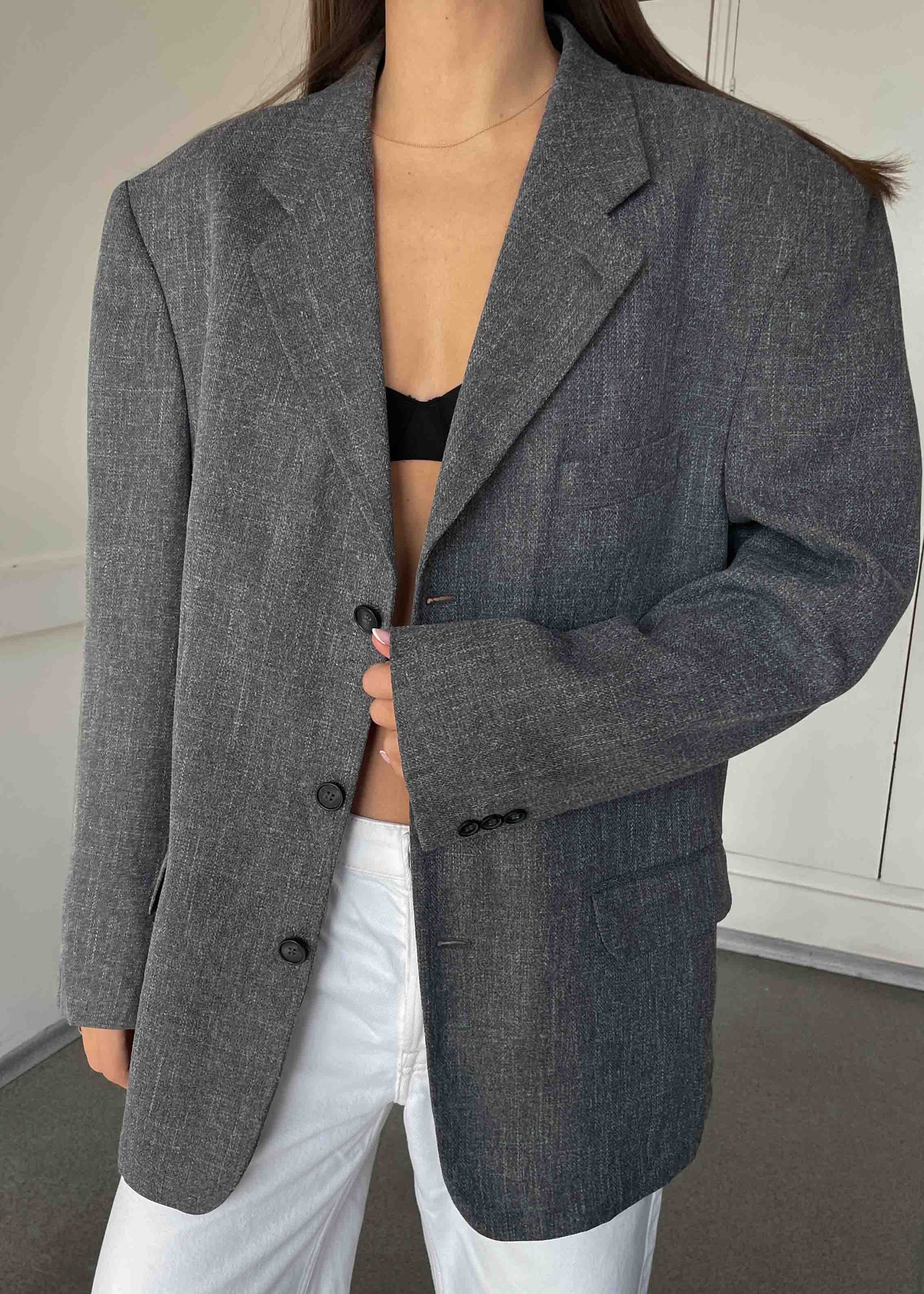 Vintage Grey Patterned Oversized Blazer