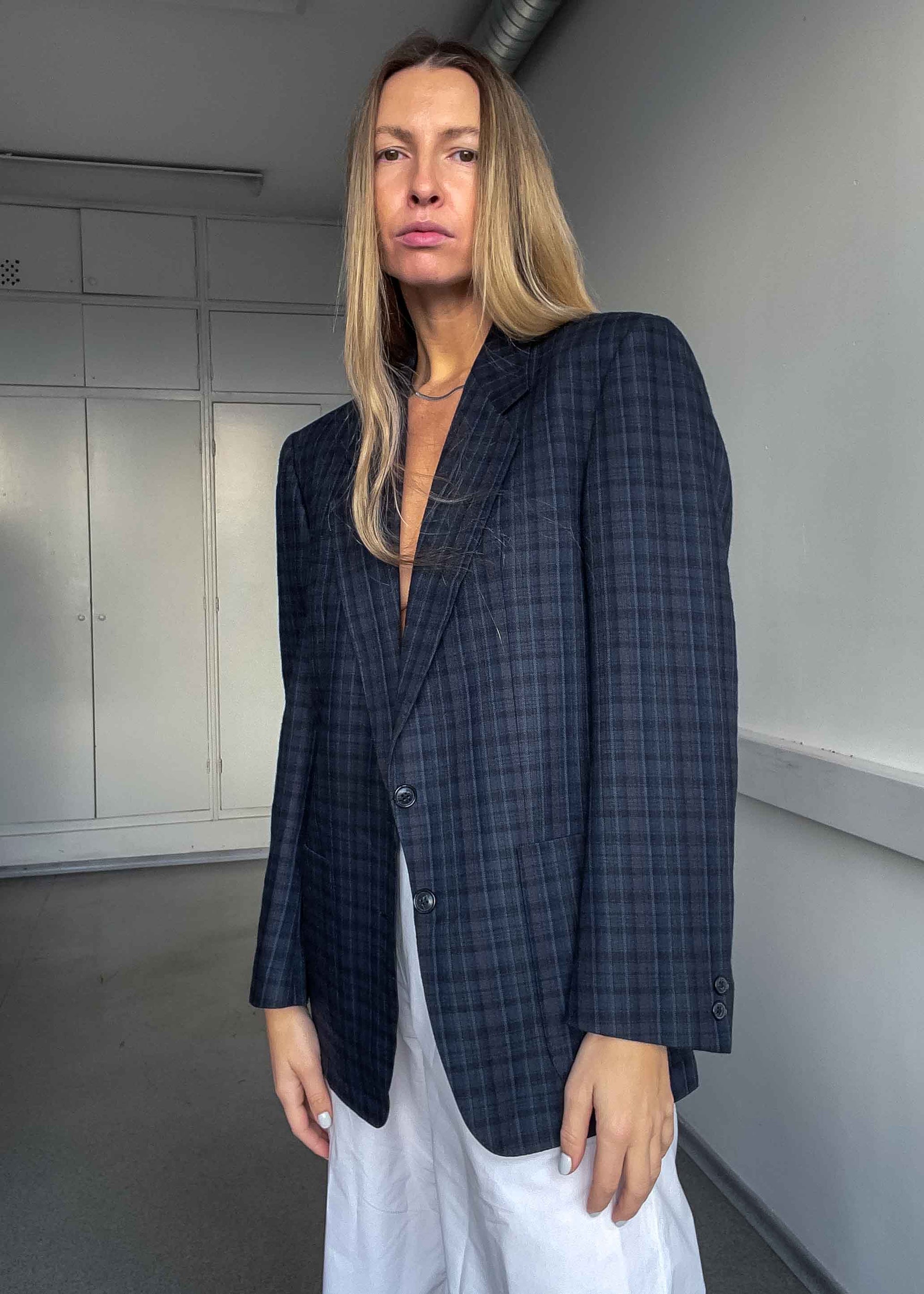 Vintage Blue & Grey Checked Blazer