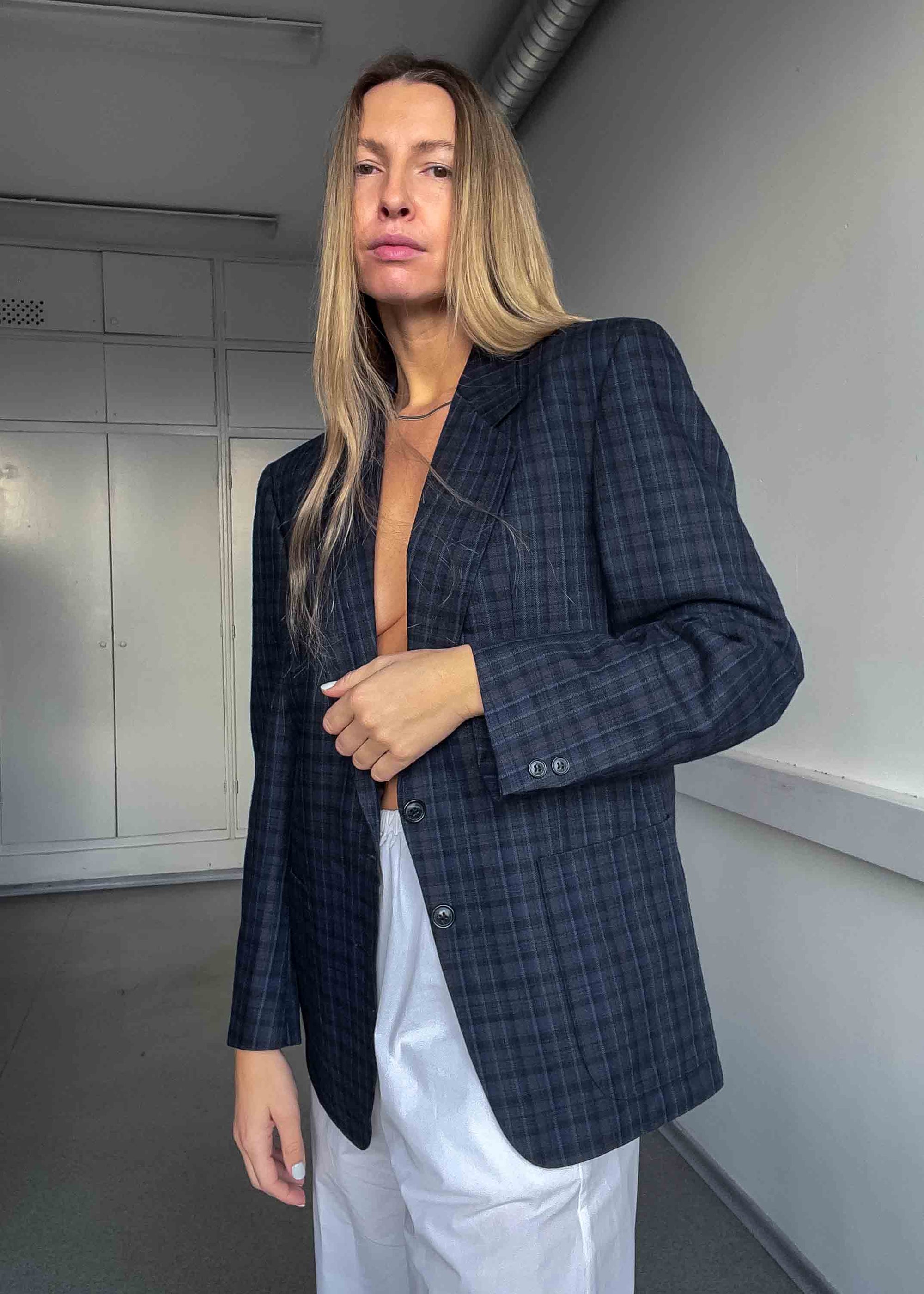 Vintage Blue & Grey Checked Blazer