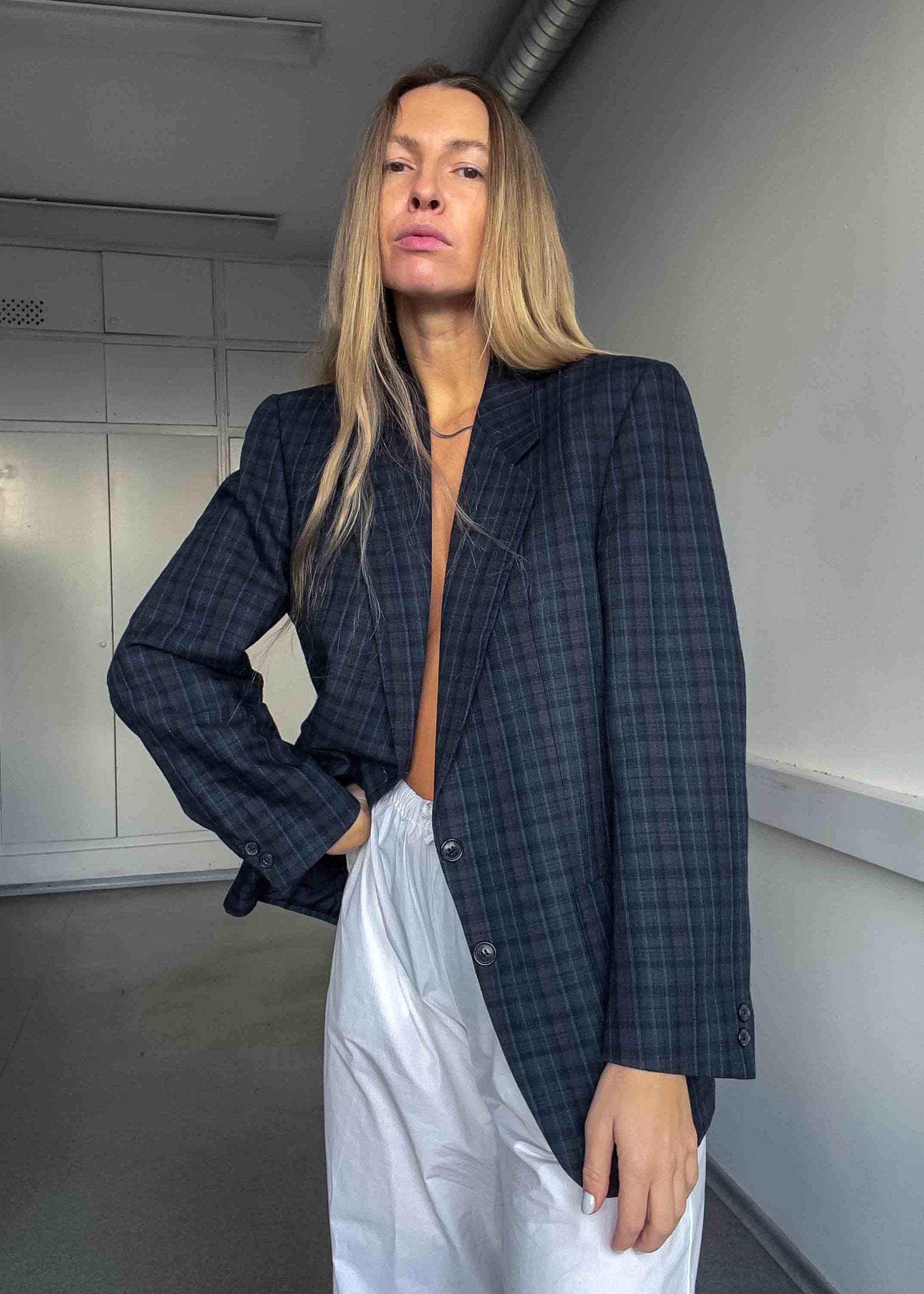 Vintage Blue & Grey Checked Blazer