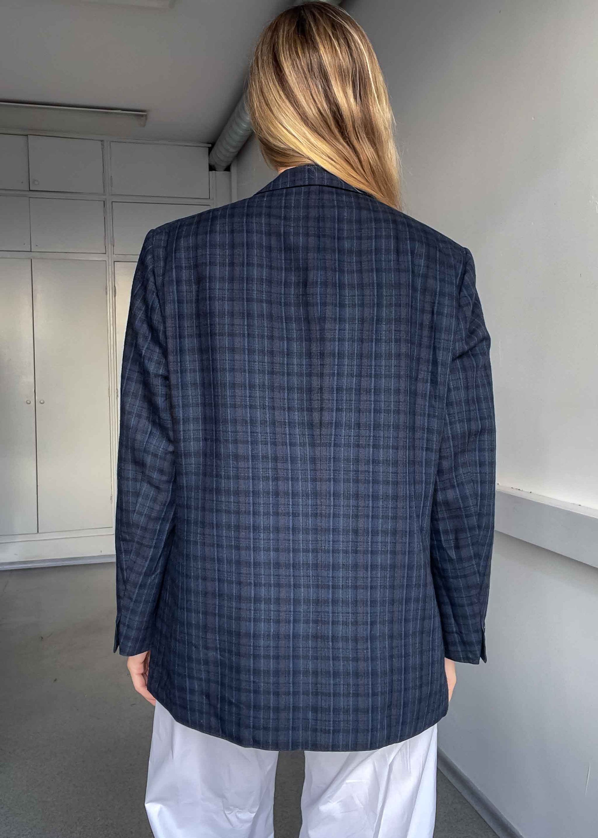 Vintage Blue & Grey Checked Blazer