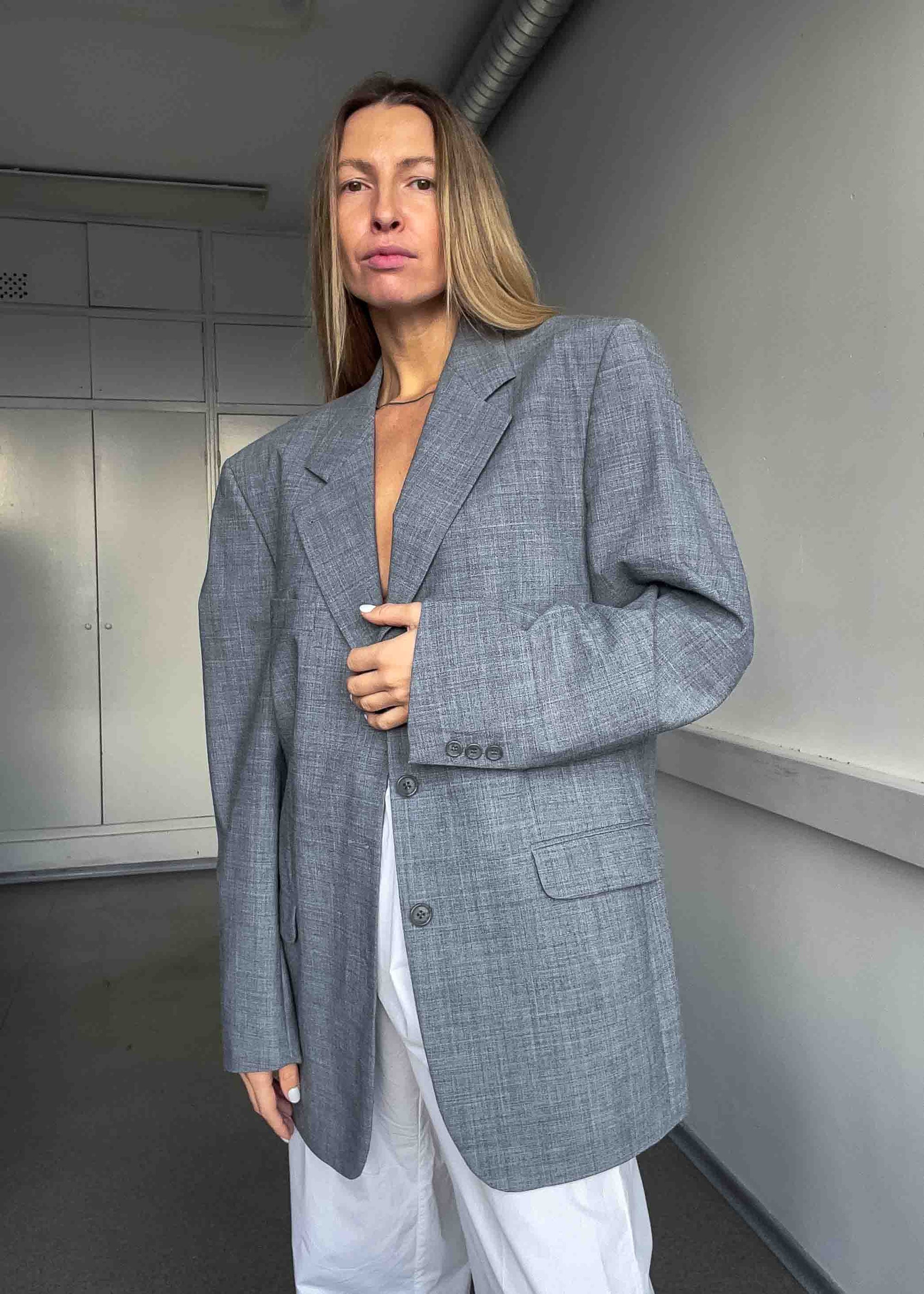 Vintage Light Grey Oversized Blazer