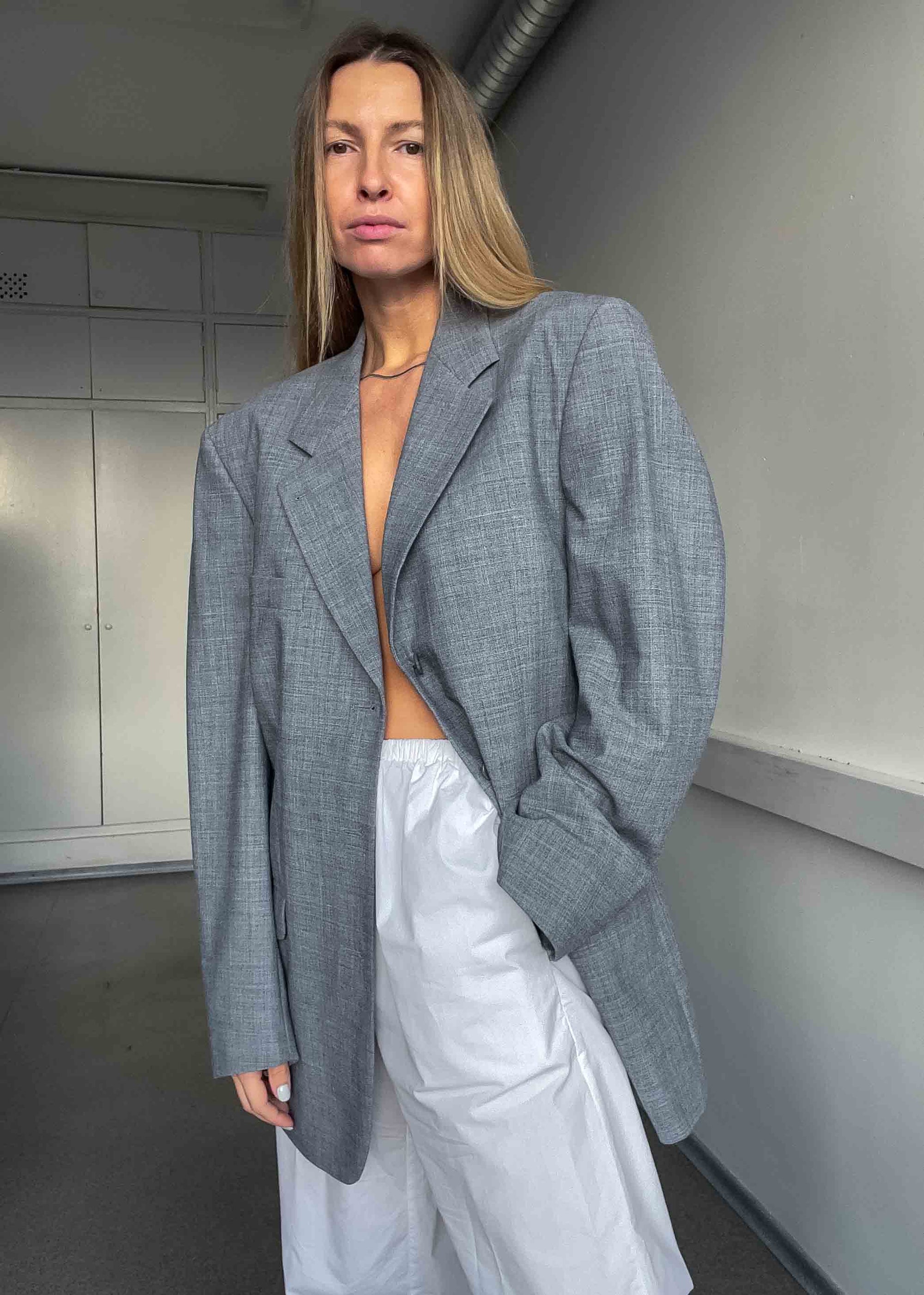 Vintage Light Grey Oversized Blazer