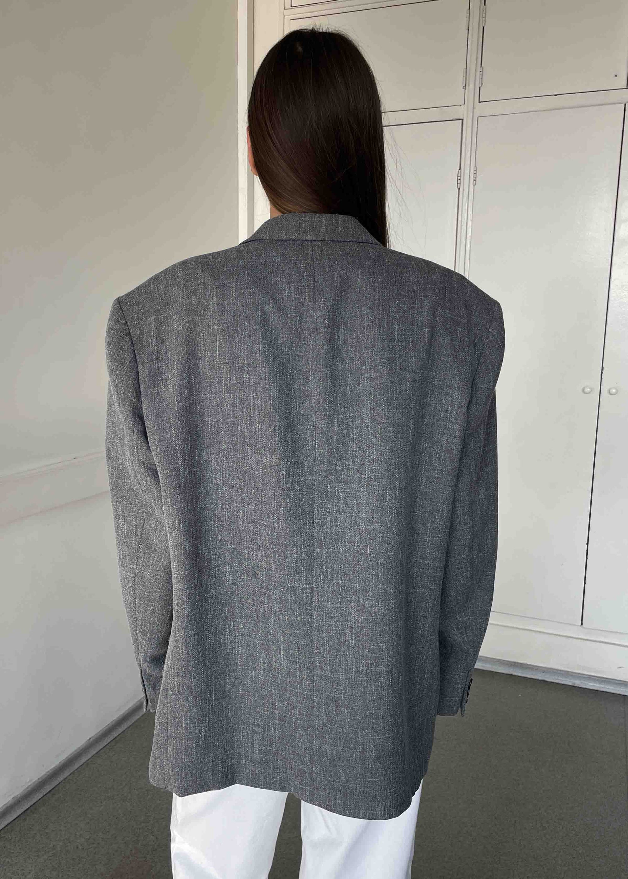 Vintage Grey Patterned Oversized Blazer
