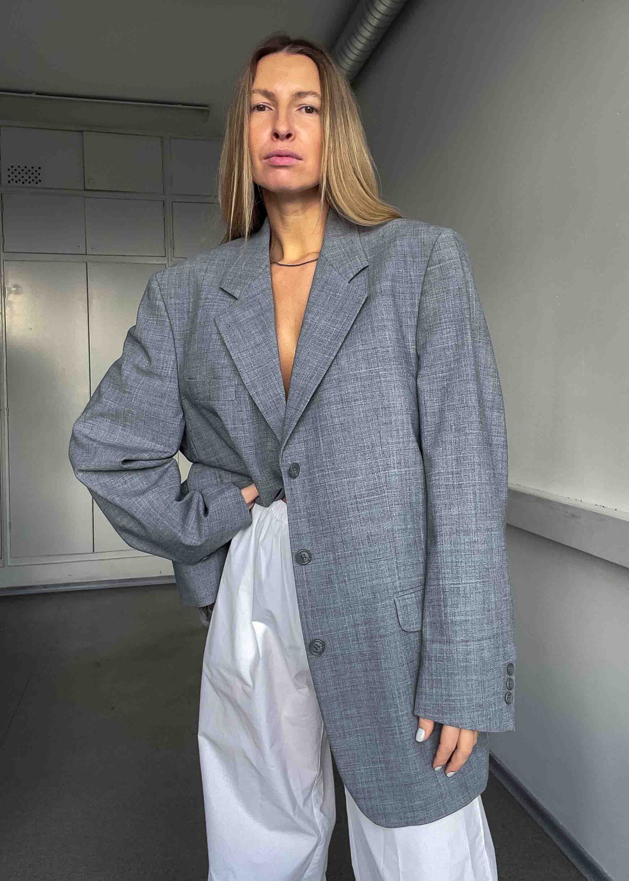 Vintage Light Grey Oversized Blazer