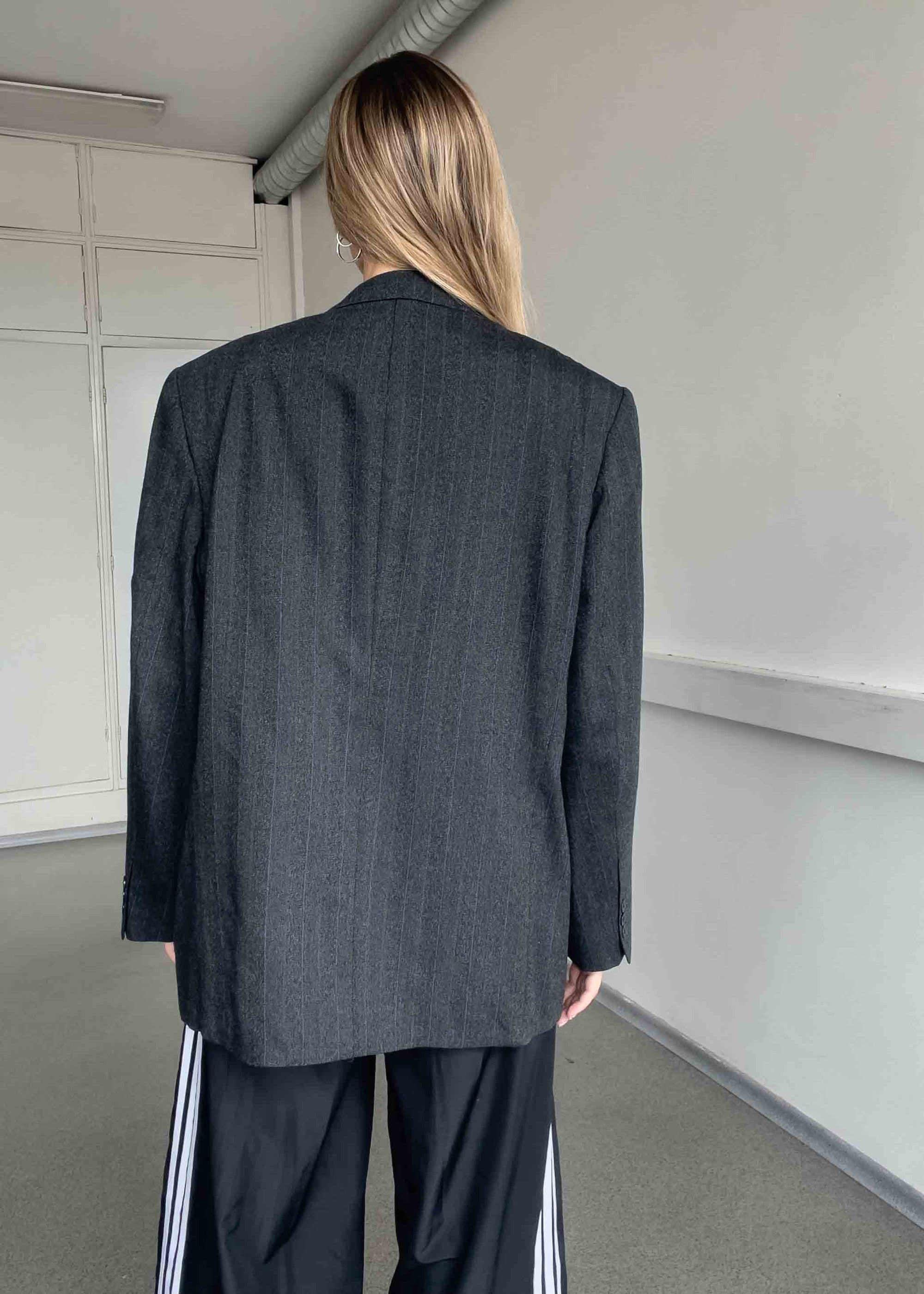 Vintage Grey Stripy Oversized Blazer