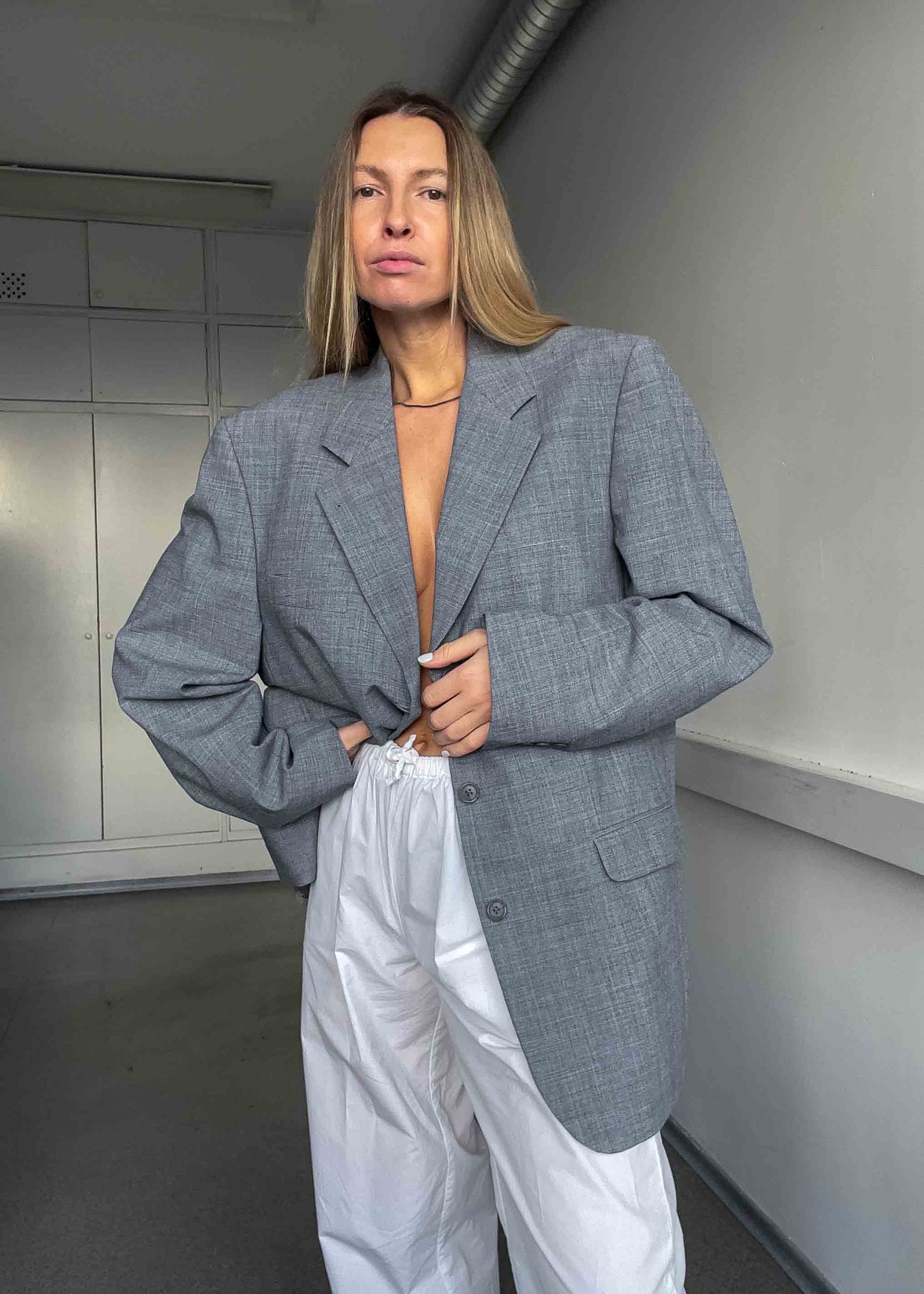 Vintage Light Grey Oversized Blazer