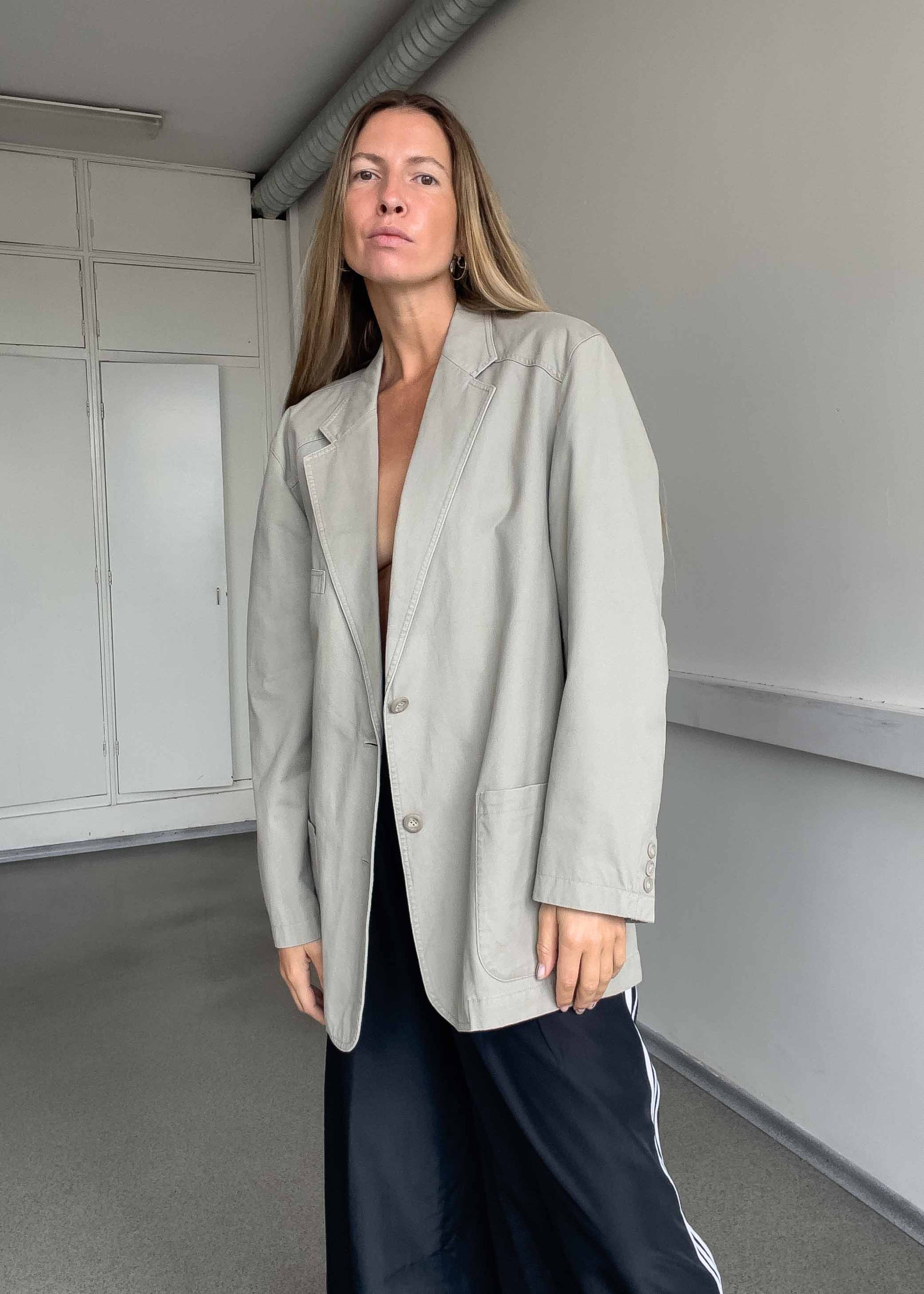 Vintage Grey Oversized Cotton Blazer