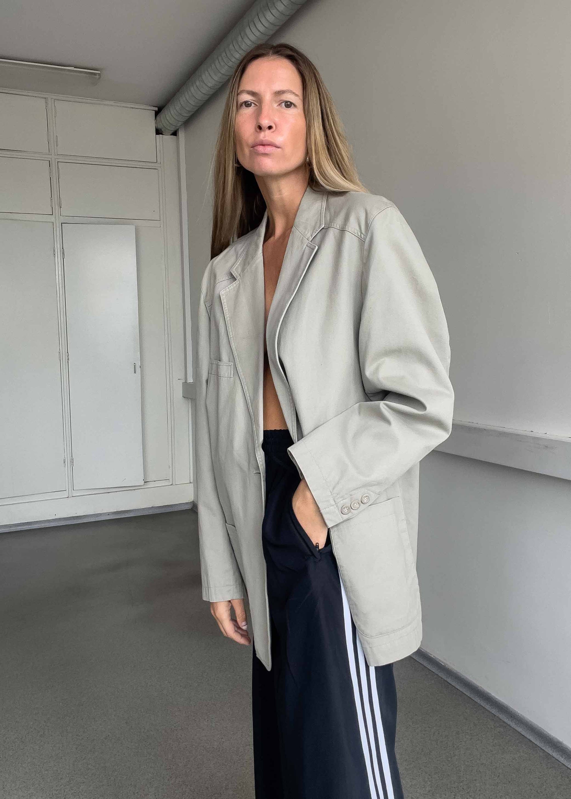 Vintage Grey Oversized Cotton Blazer