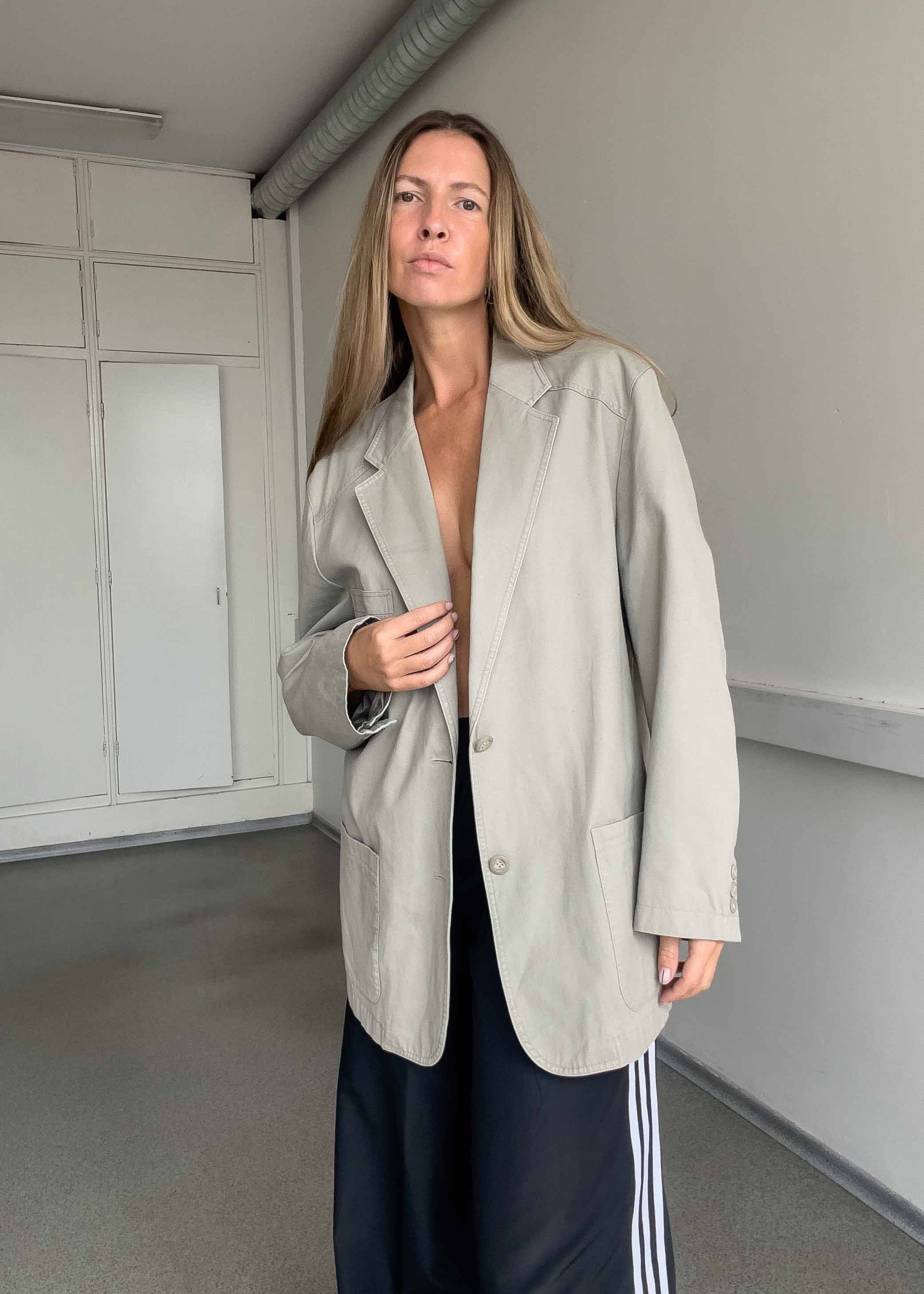 Vintage Grey Oversized Cotton Blazer