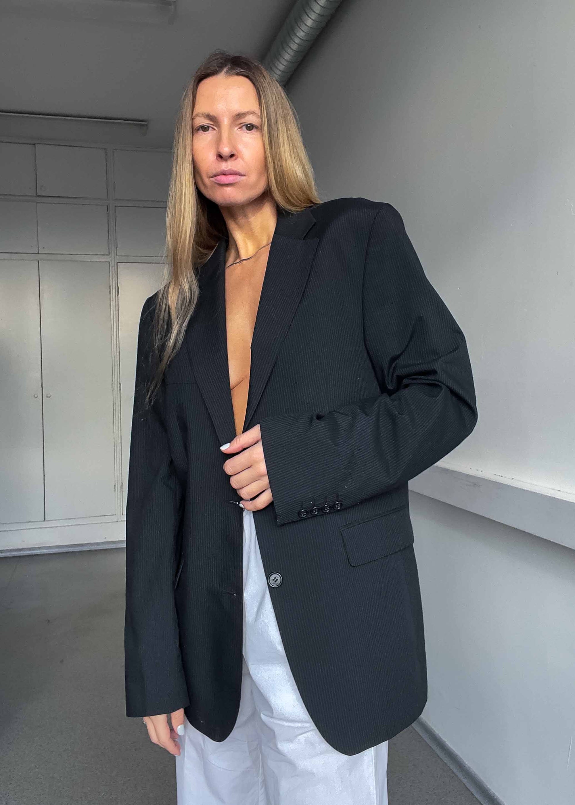 Vintage Black Striped Oversized Blazer