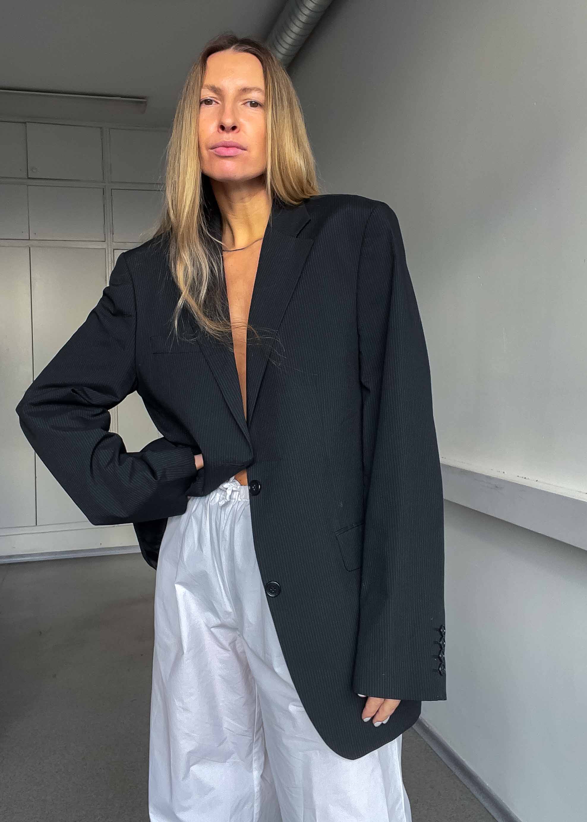 Vintage Black Striped Oversized Blazer