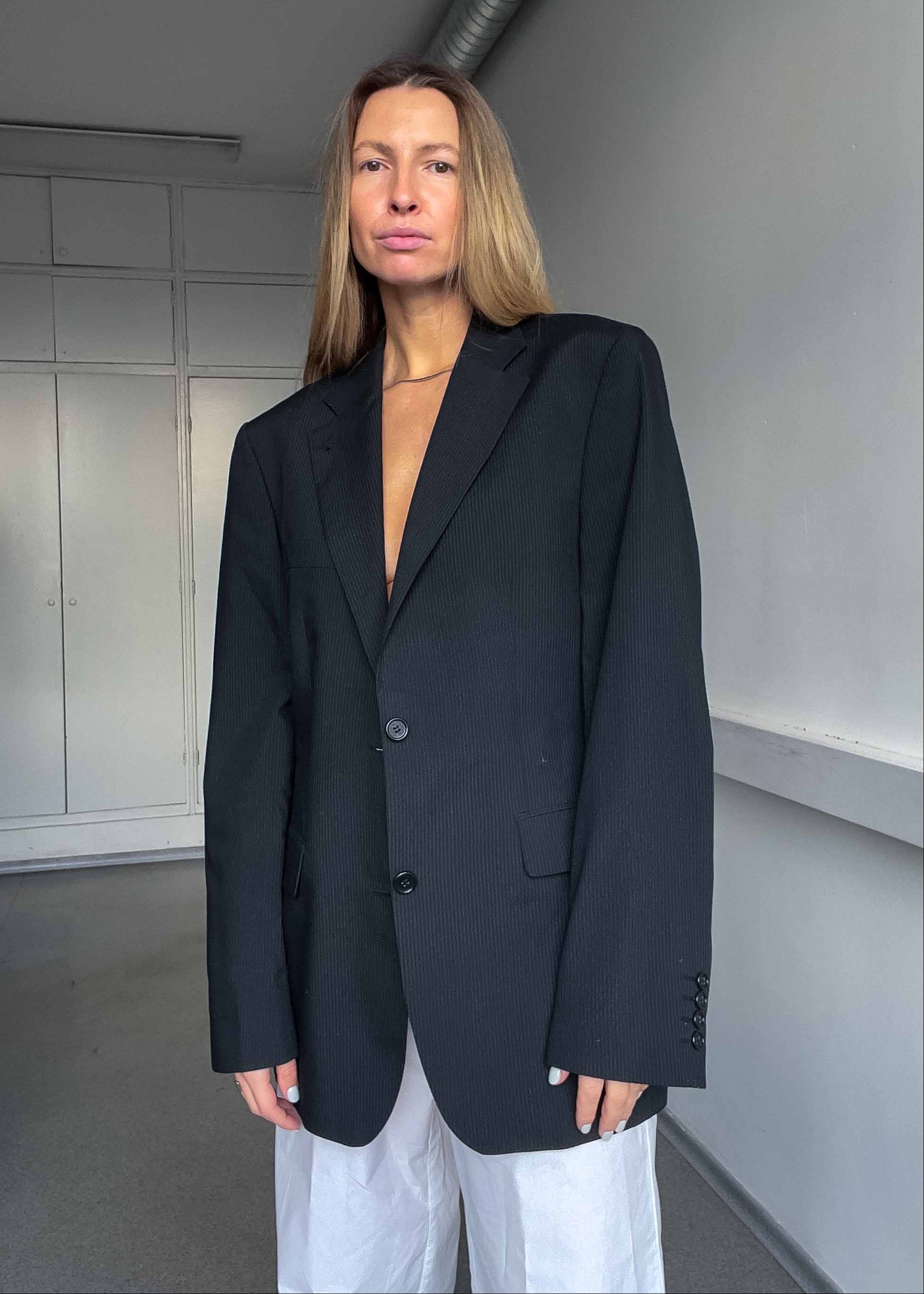 Vintage Black Striped Oversized Blazer