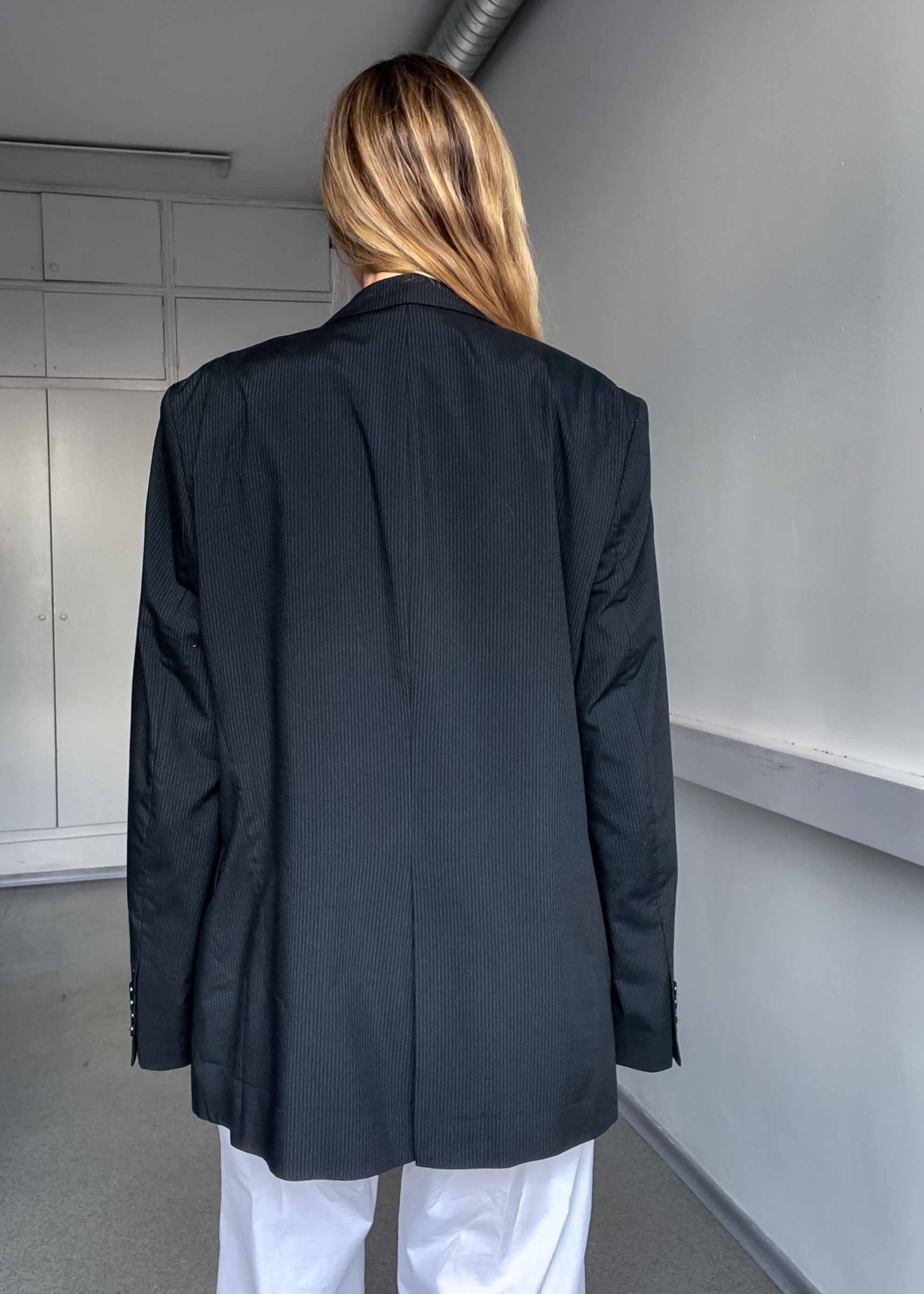 Vintage Black Striped Oversized Blazer