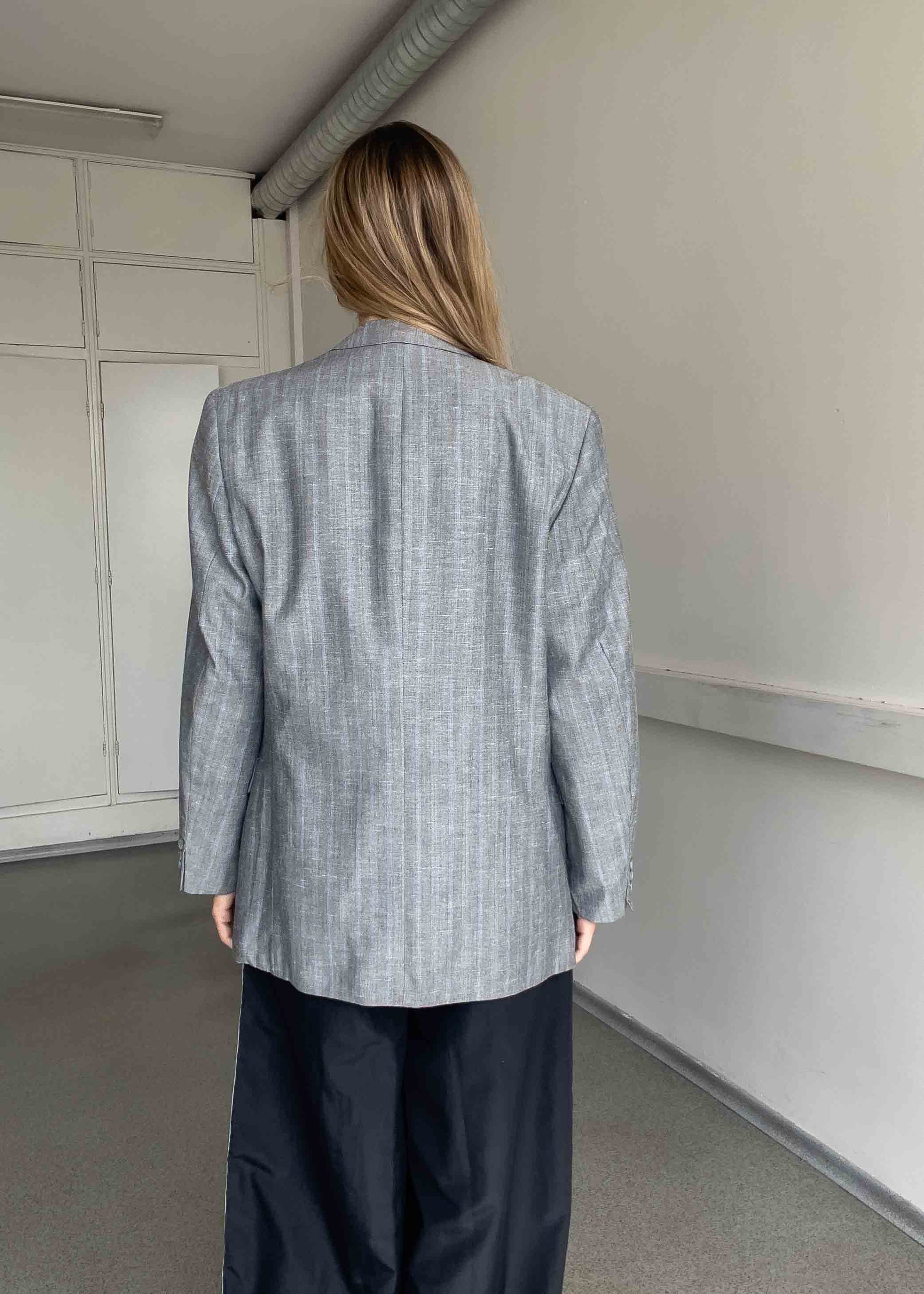 Vintage Grey Stripy Oversized Blazer