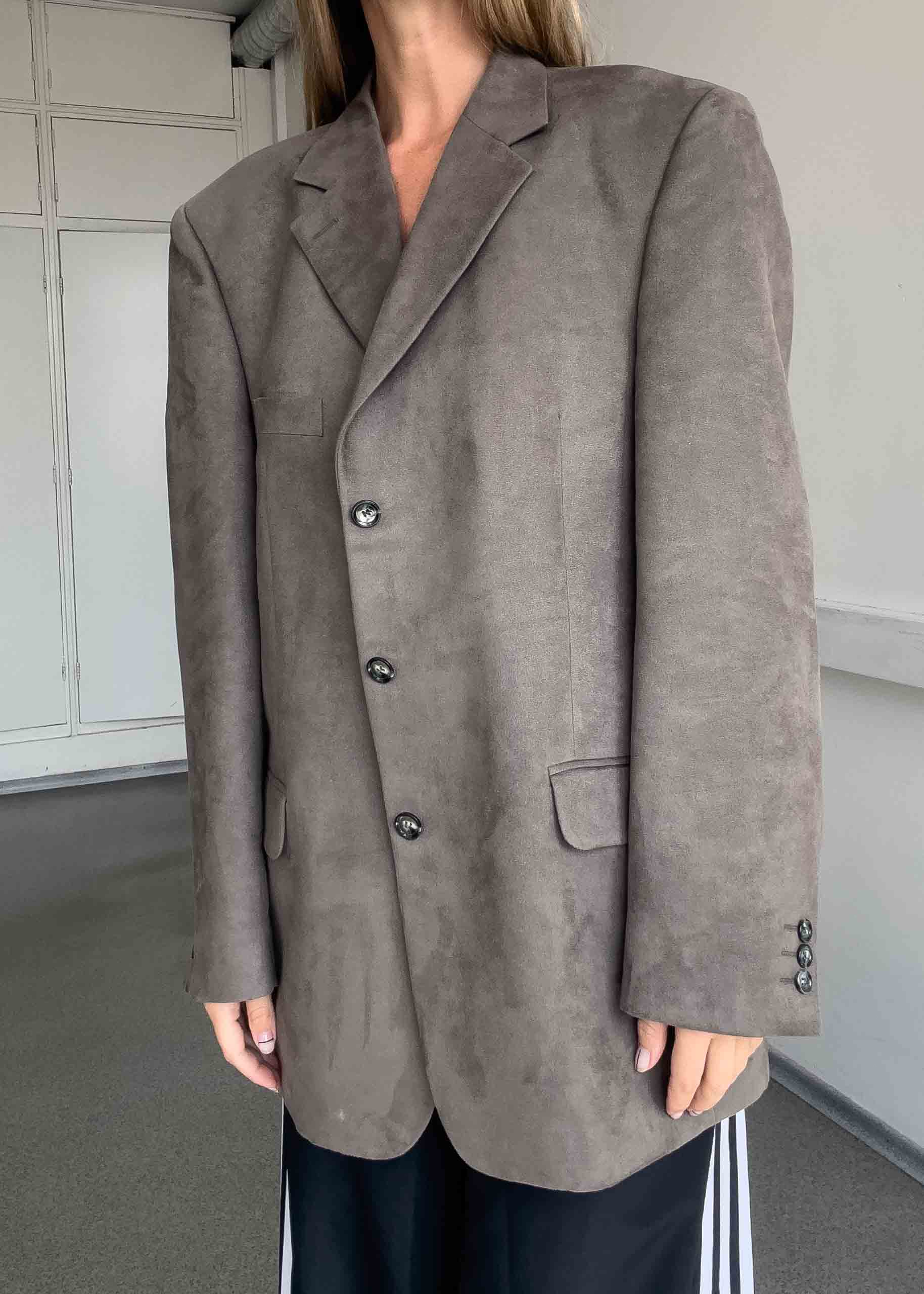 Vintage Grey Velvet Oversized Blazer