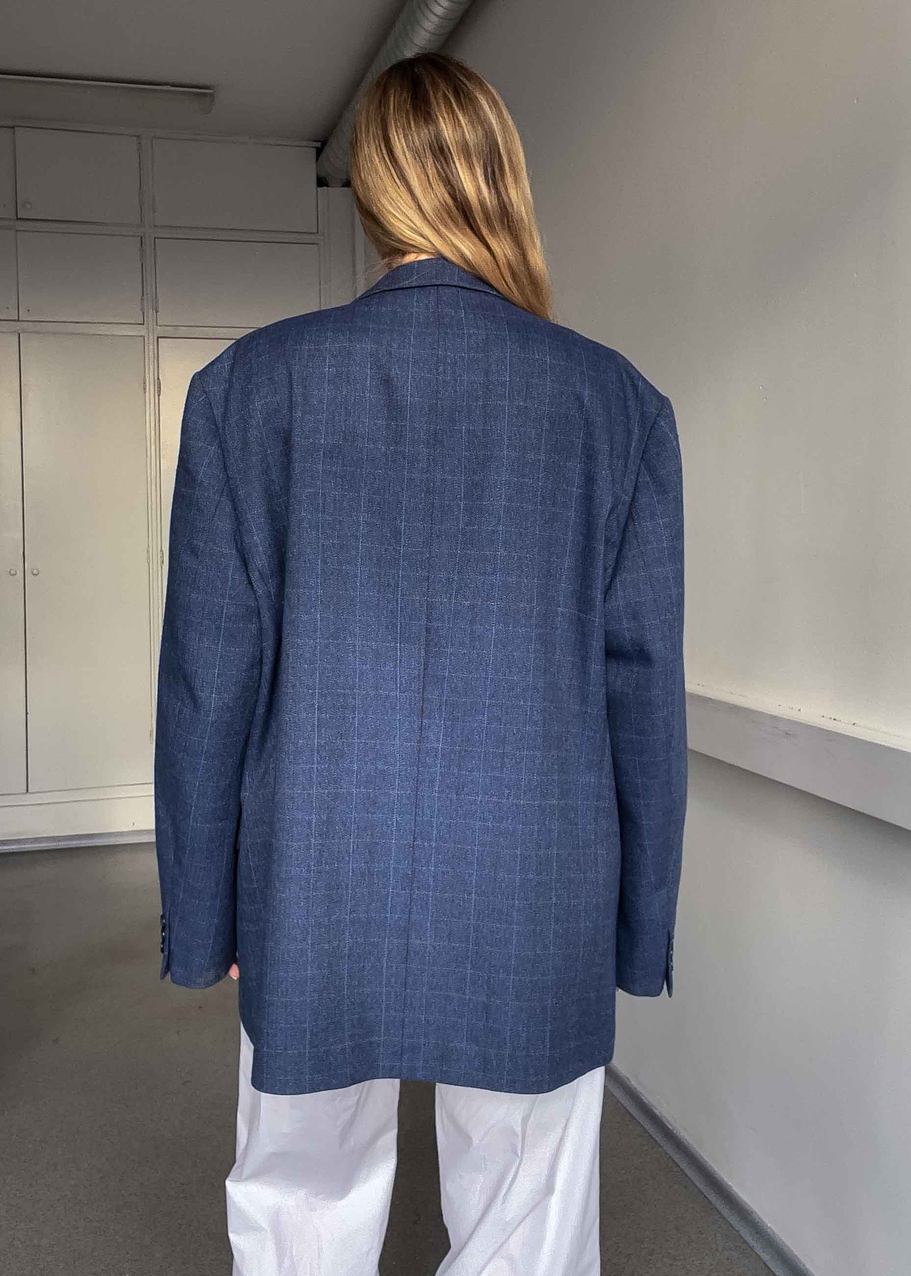 Vintage Blue Checked Oversized Blazer