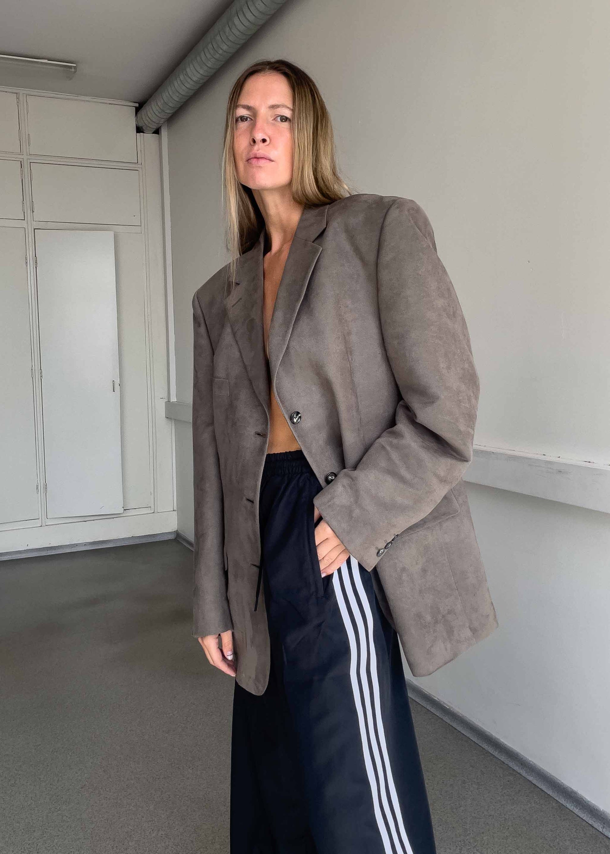 Vintage Grey Velvet Oversized Blazer