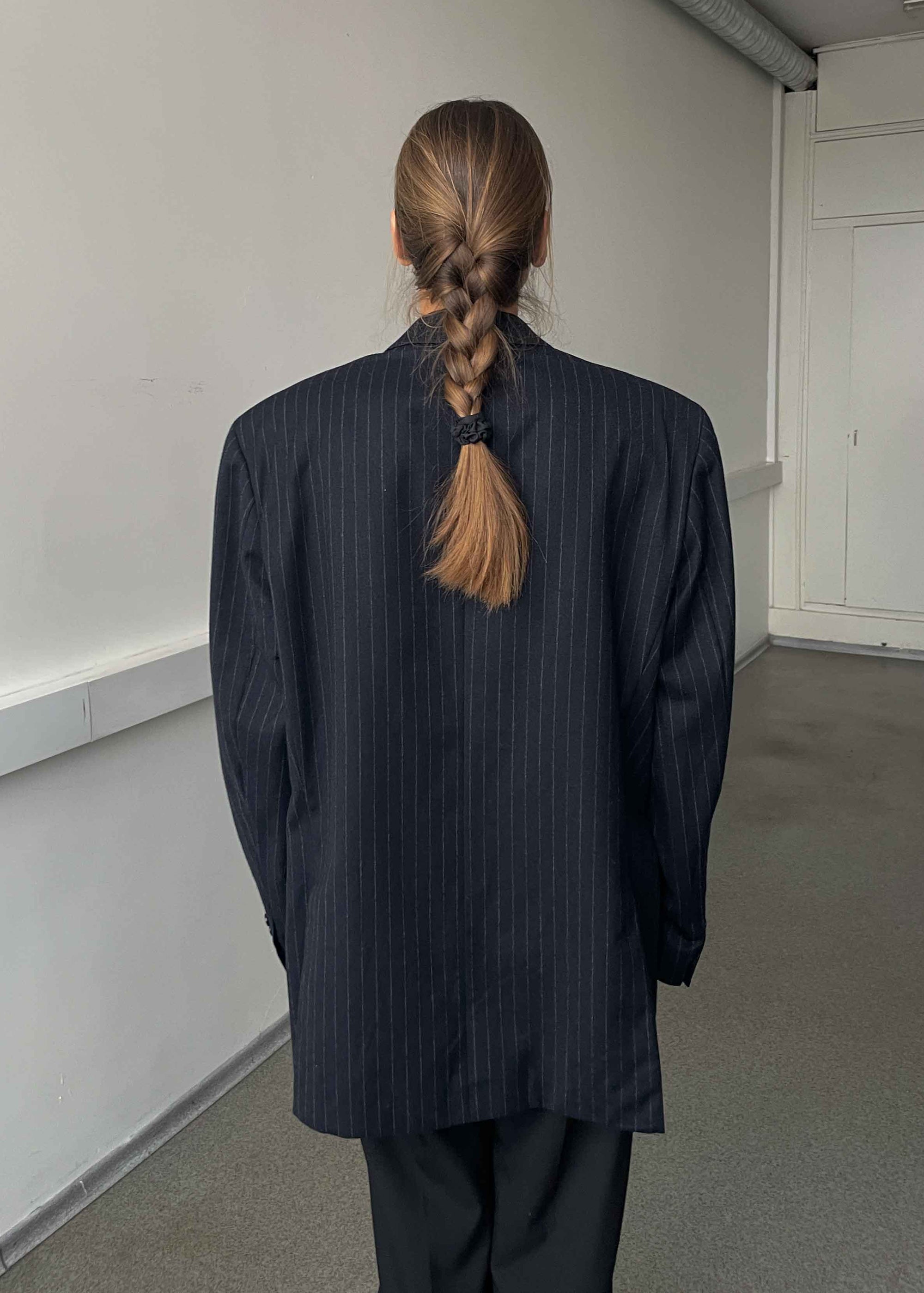 Vintage Navy Blue Brushed Wool Oversized Blazer