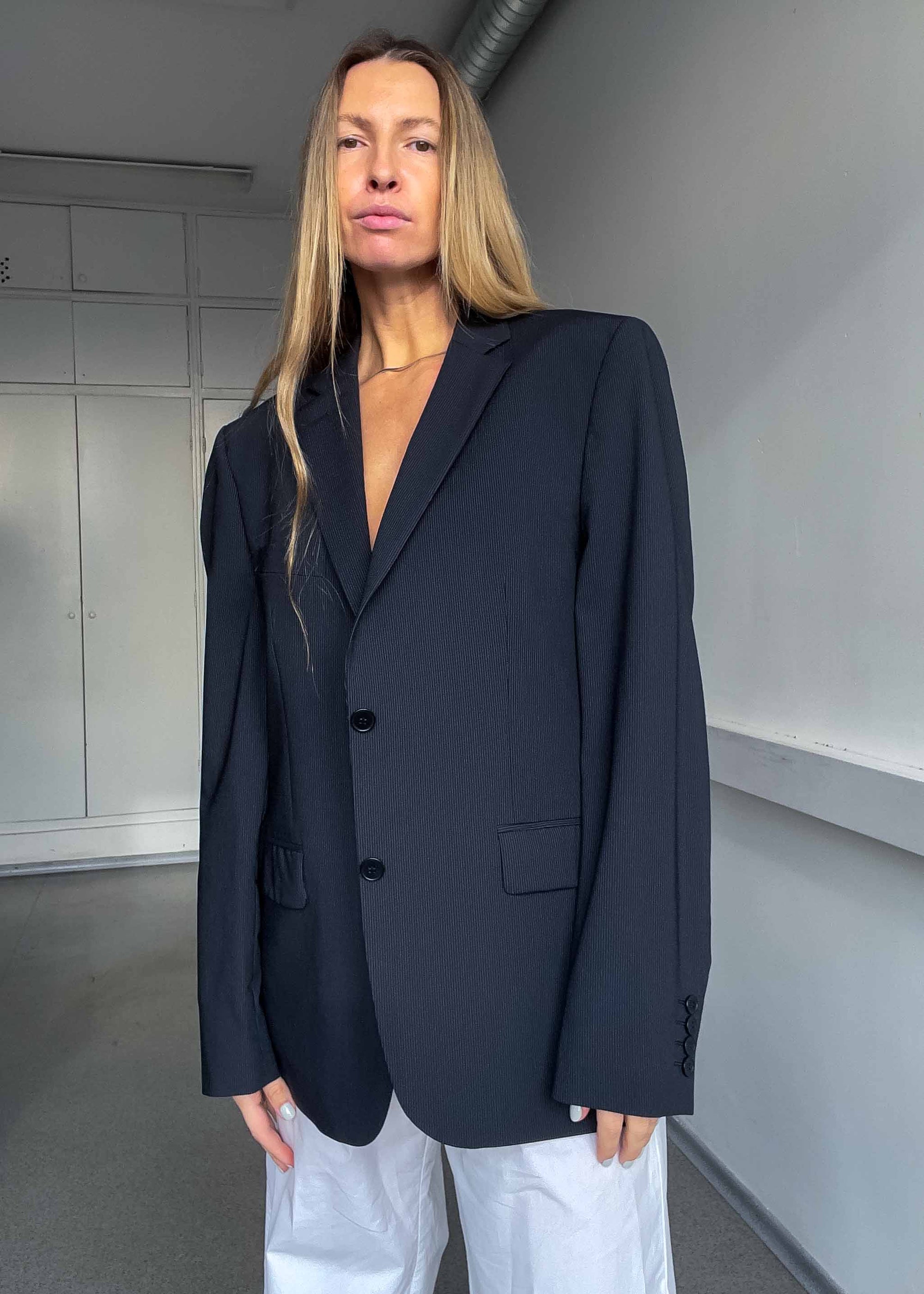Vintage Black Striped Oversized Blazer