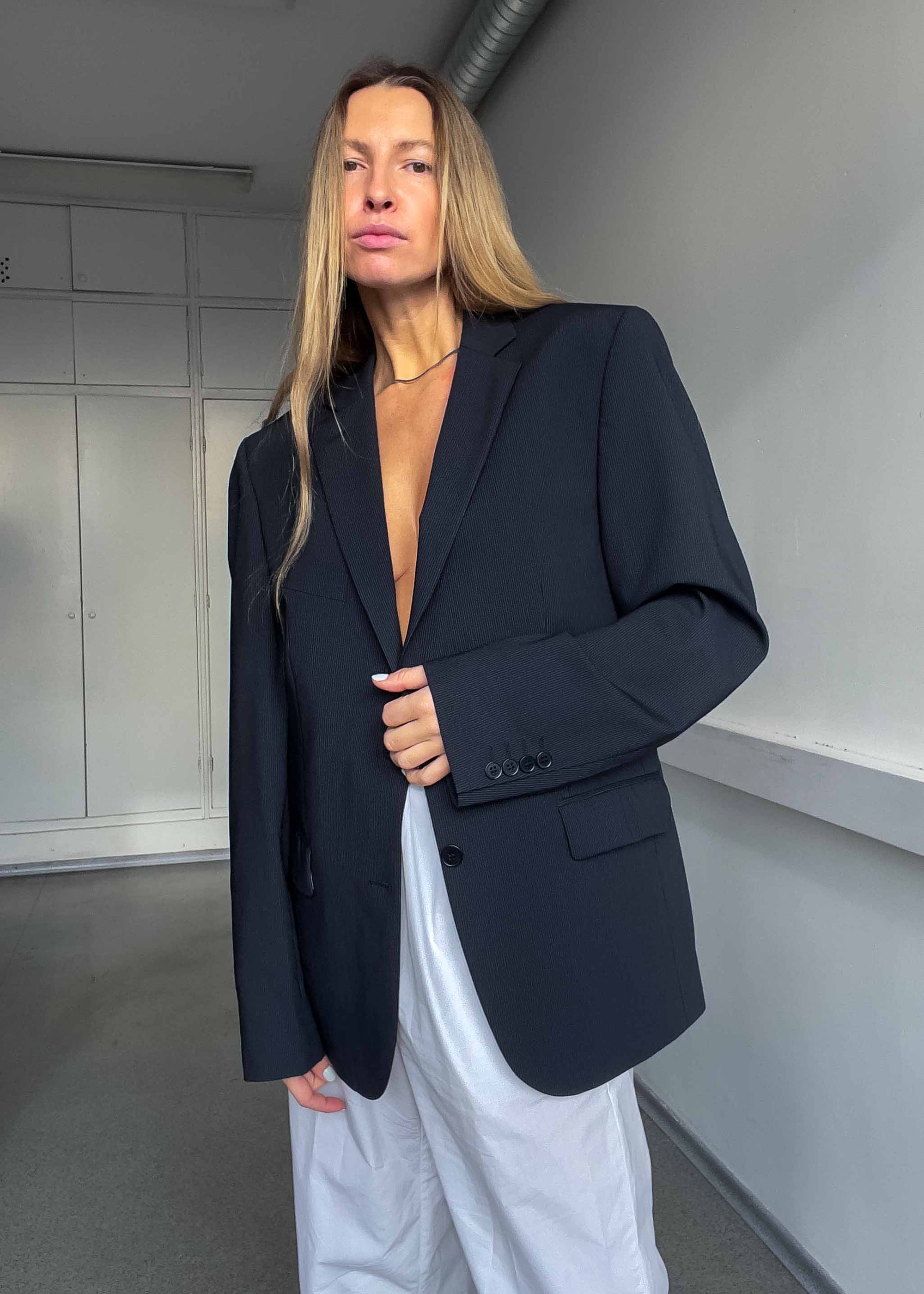 Vintage Black Striped Oversized Blazer