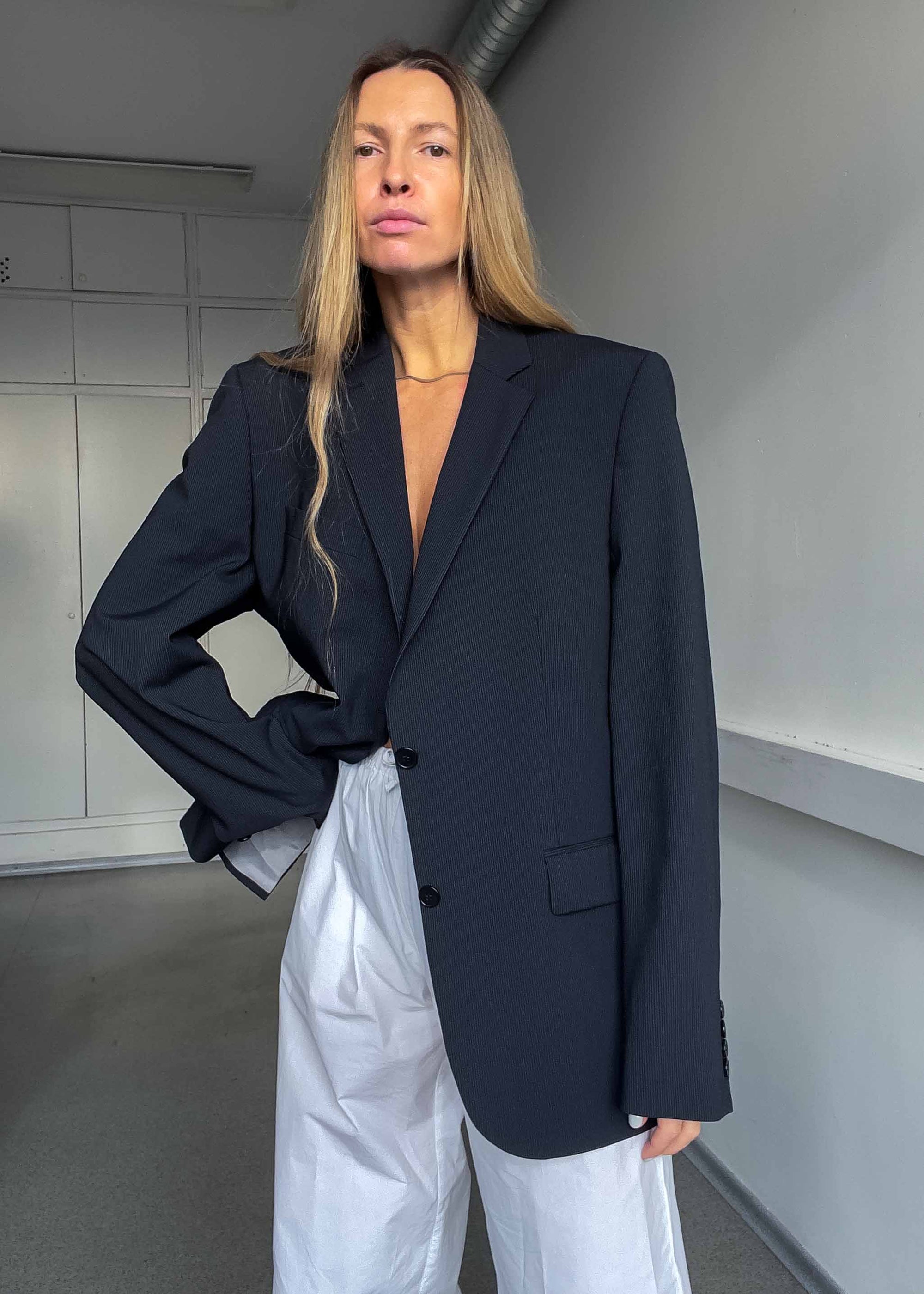 Vintage Black Striped Oversized Blazer