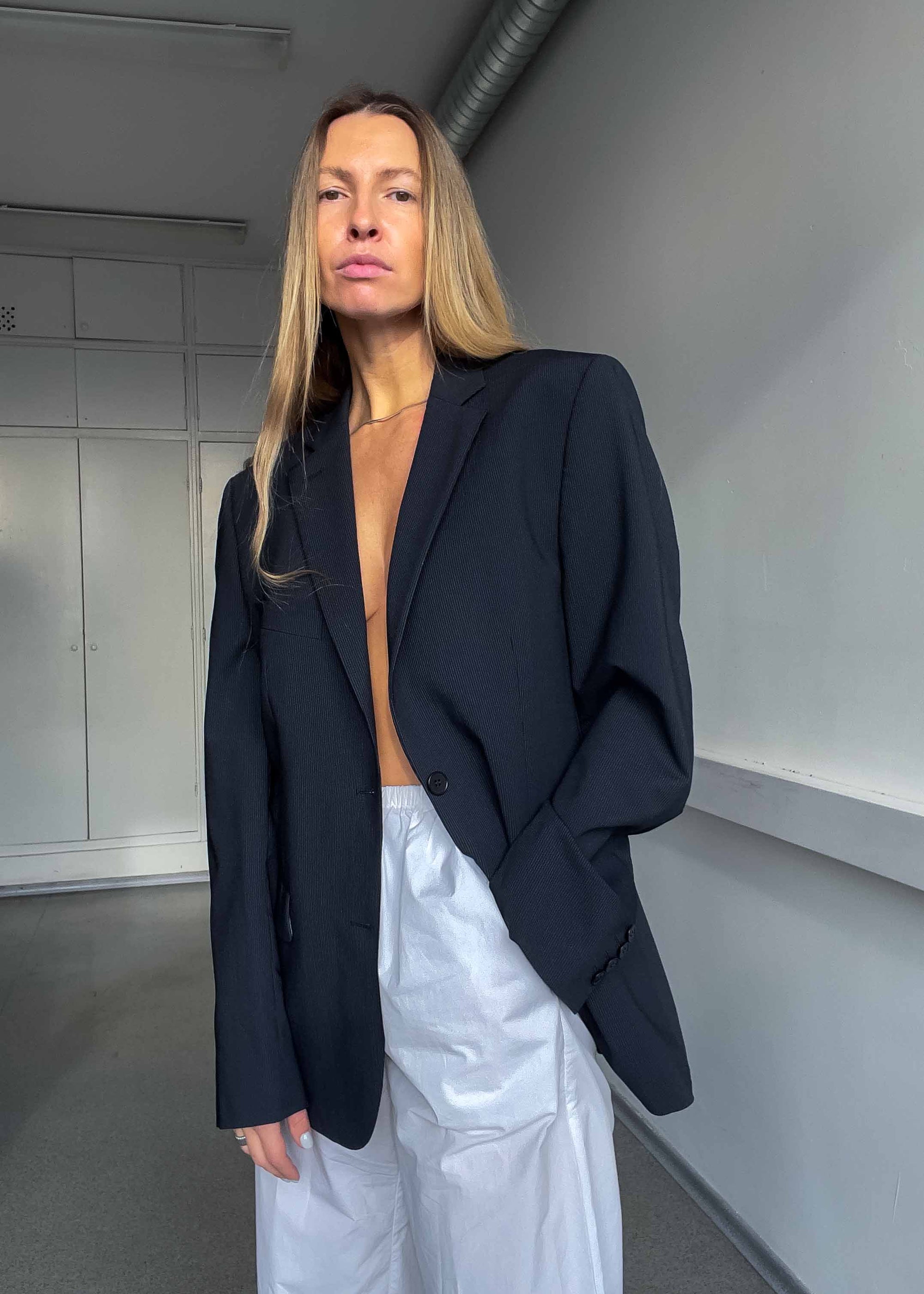 Vintage Black Striped Oversized Blazer