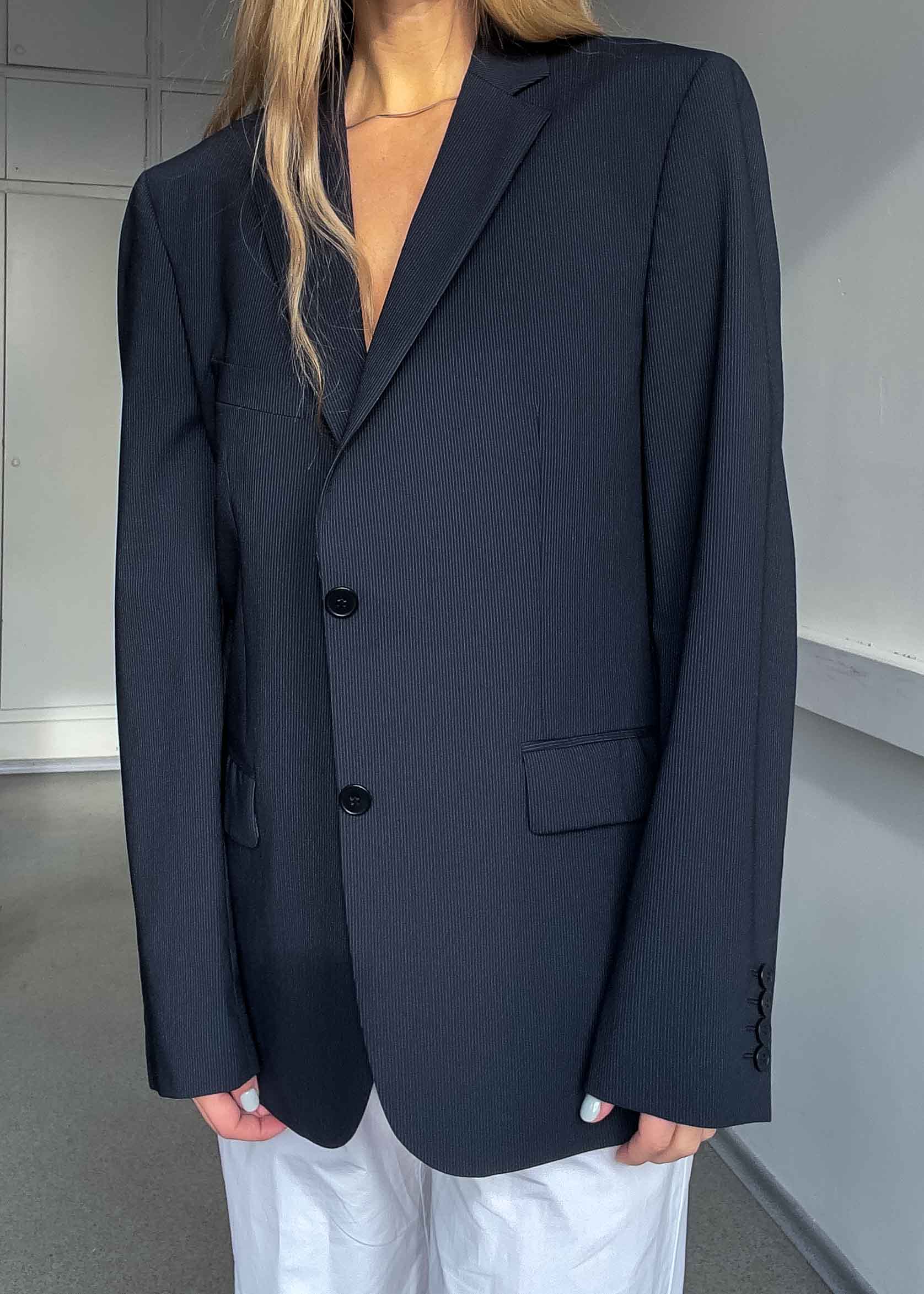 Vintage Black Striped Oversized Blazer