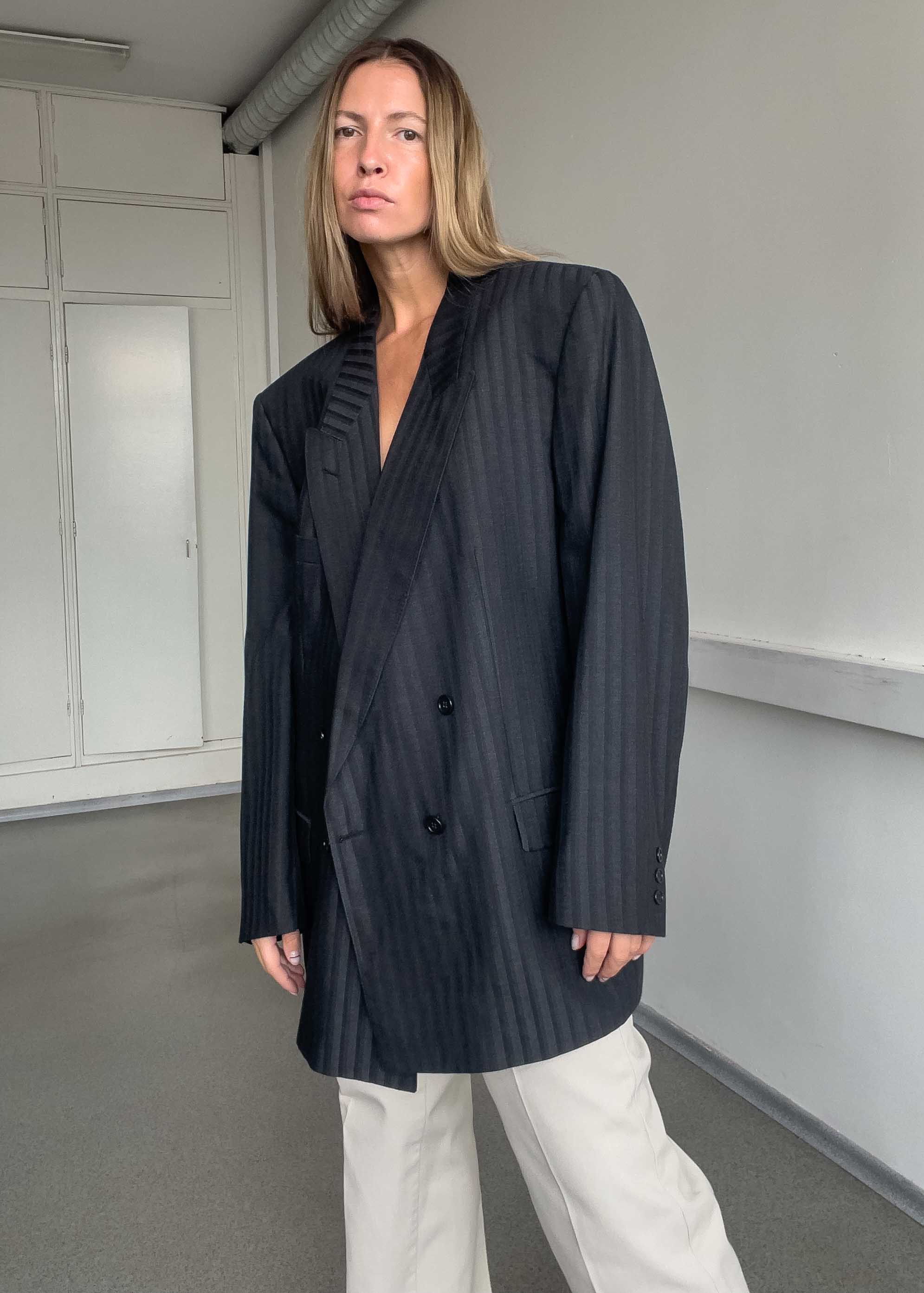Vintage Black &Grey Oversized Double Breasted Blazer