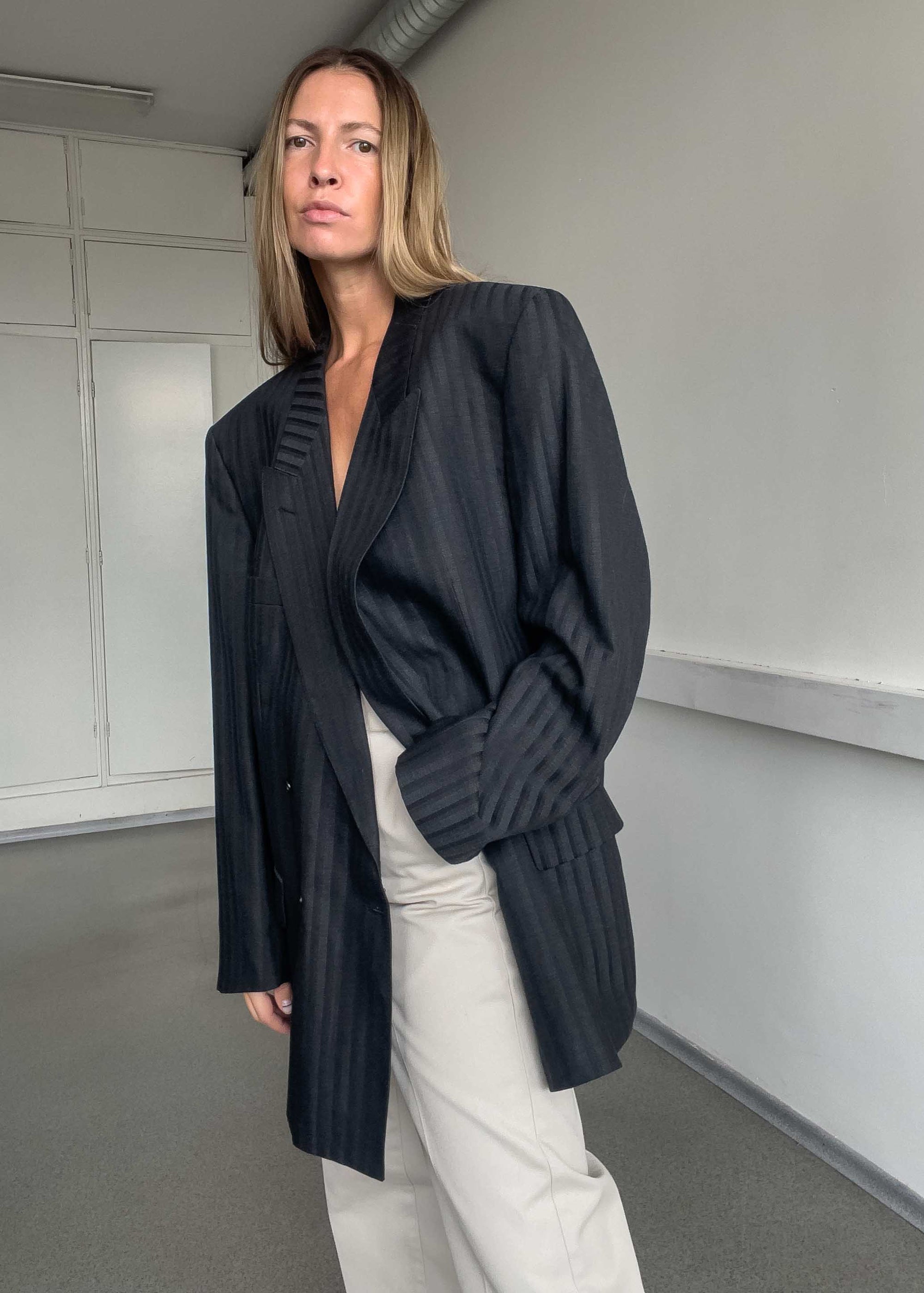Vintage Black &Grey Oversized Double Breasted Blazer