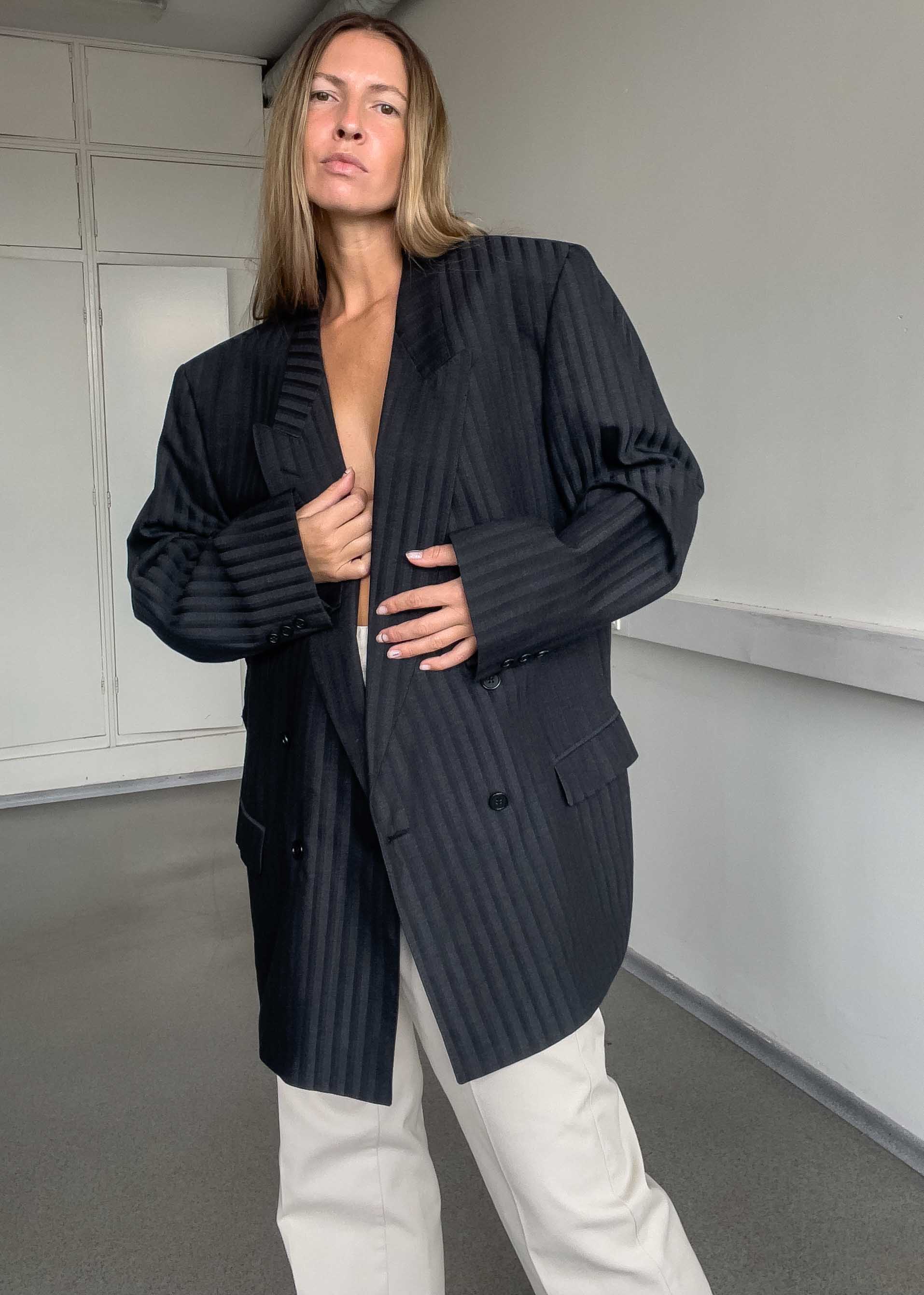 Vintage Black &Grey Oversized Double Breasted Blazer