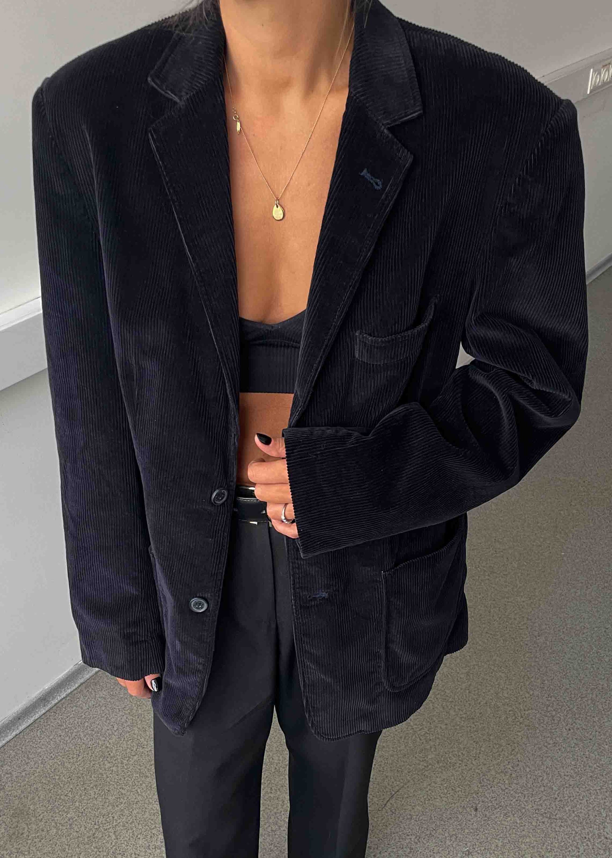 Vintage Navy Blue Oversized Corduroy Blazer