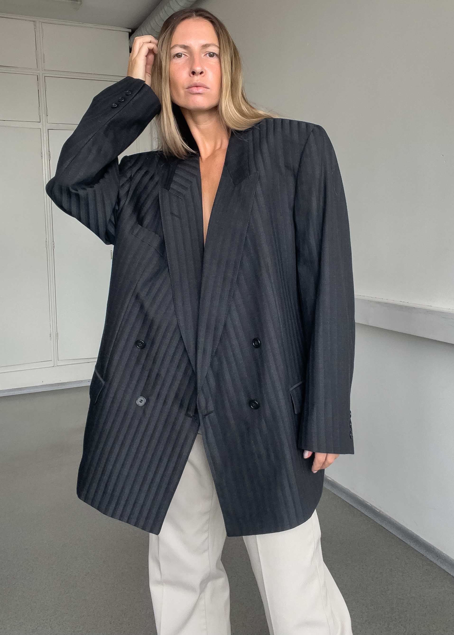 Vintage Black &Grey Oversized Double Breasted Blazer