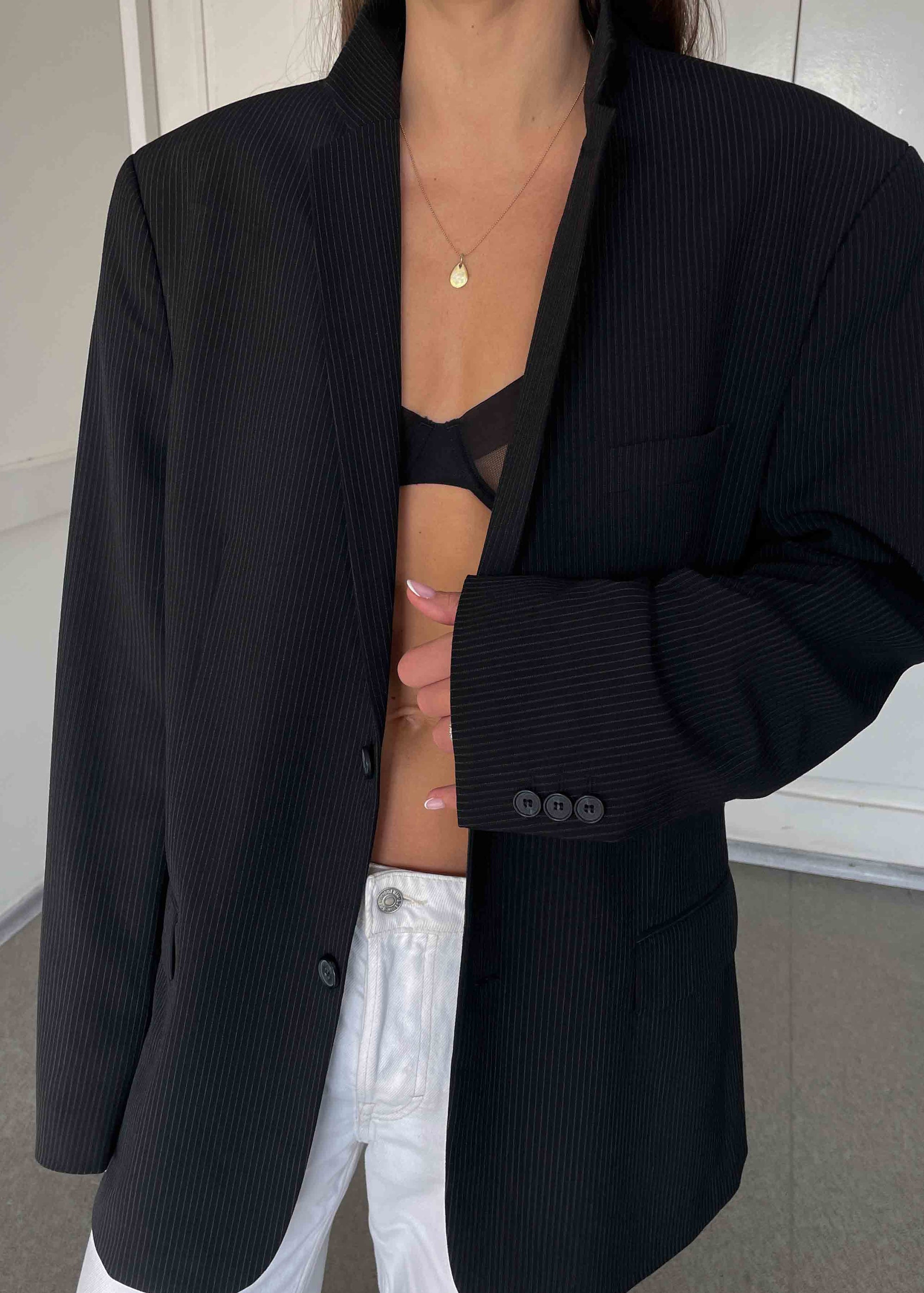 Vintage Black Striped Oversized Blazer