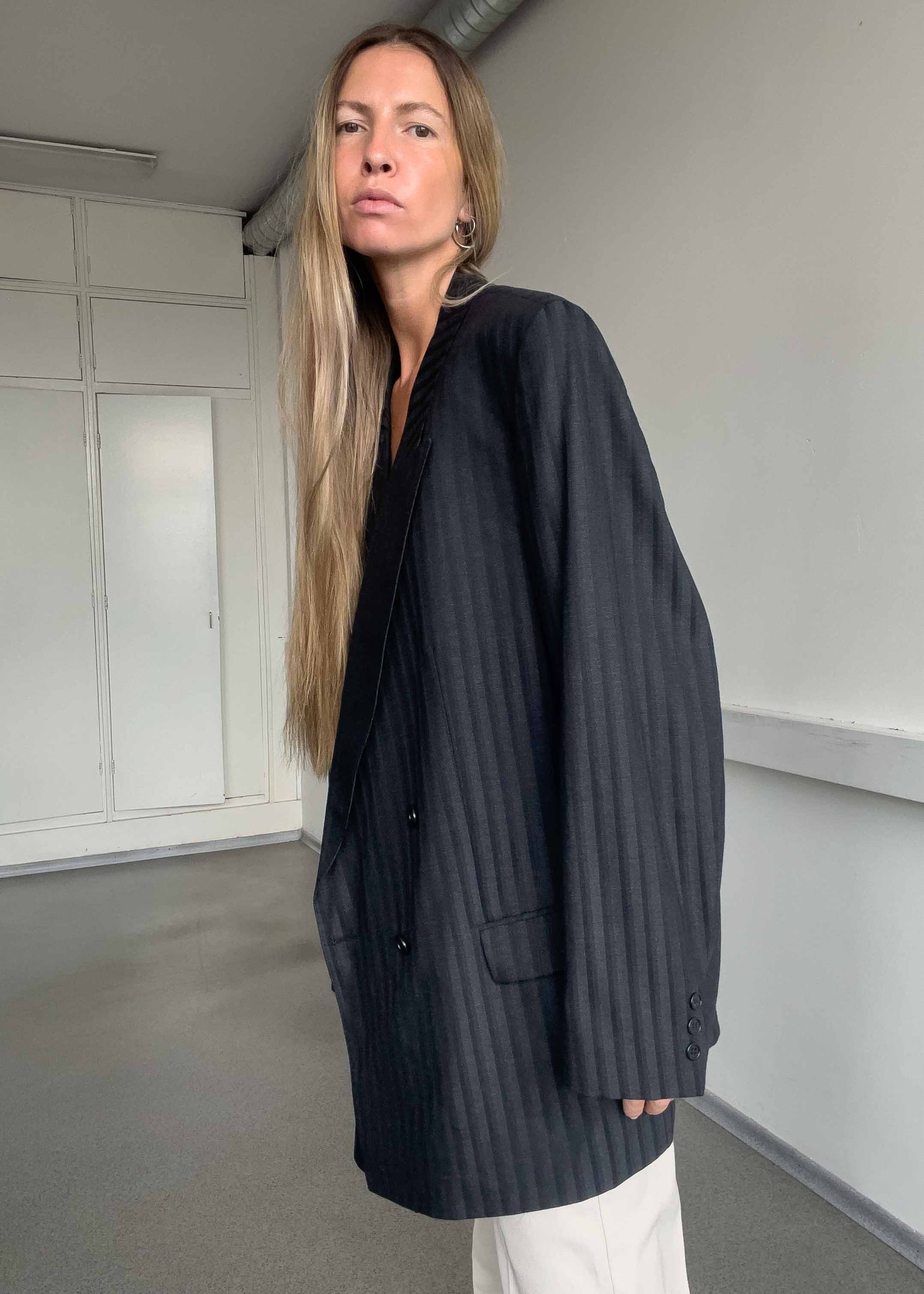 Vintage Black &Grey Oversized Double Breasted Blazer