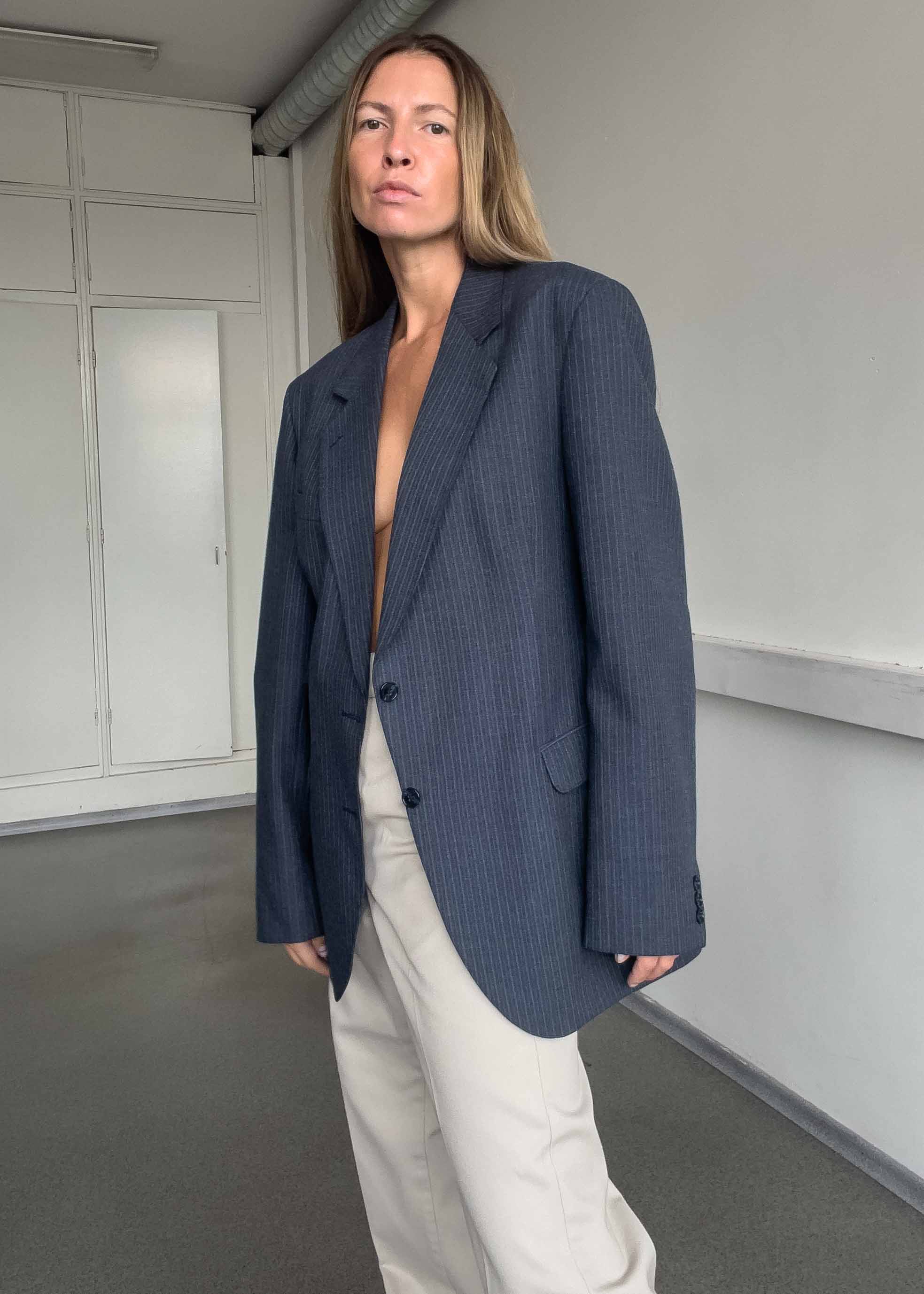 Vintage Blue Stripy Oversized Blazer