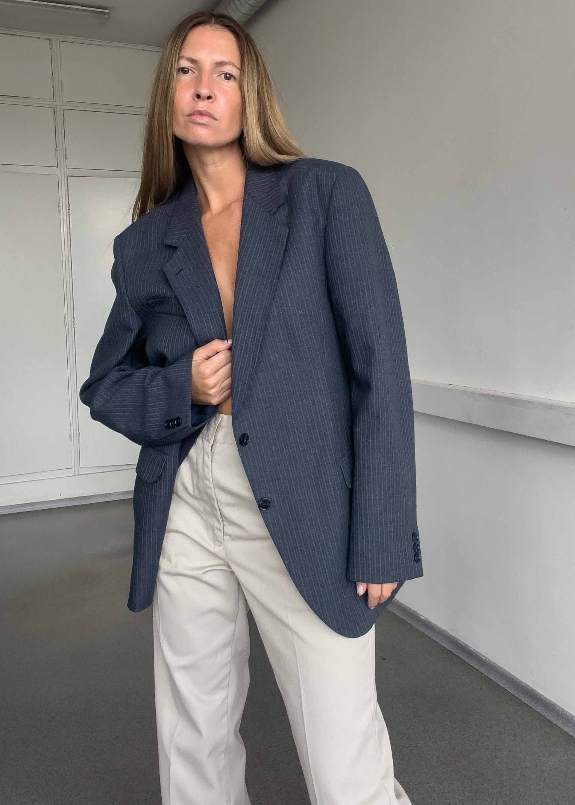 Vintage Blue Stripy Oversized Blazer