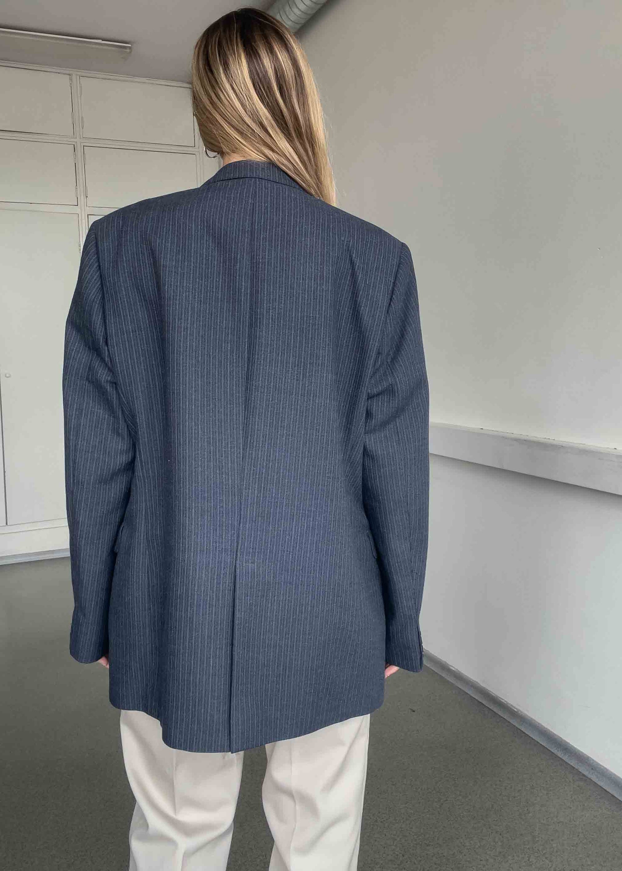 Vintage Blue Stripy Oversized Blazer