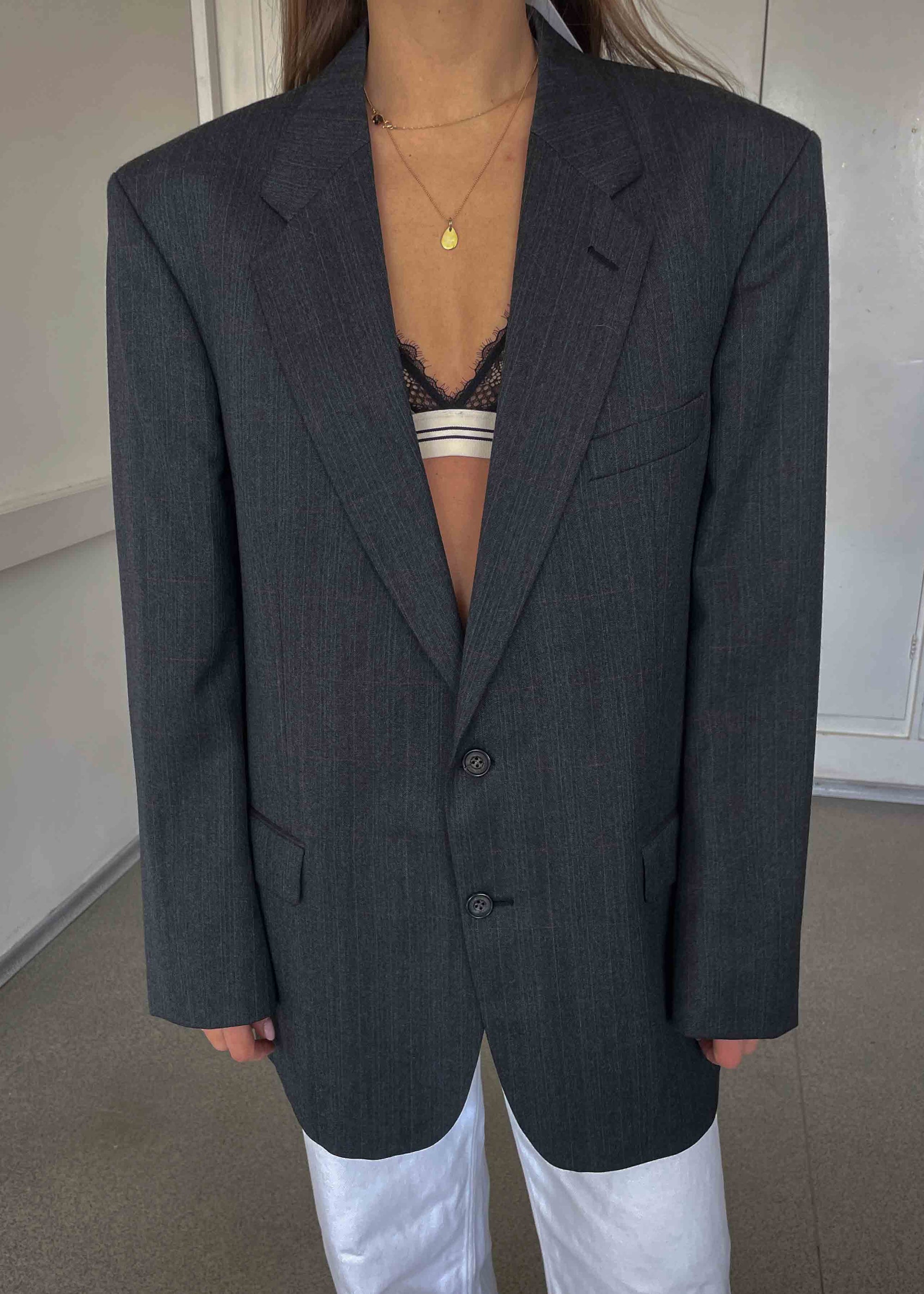 Vintage Grey Patterned Oversized Blazer